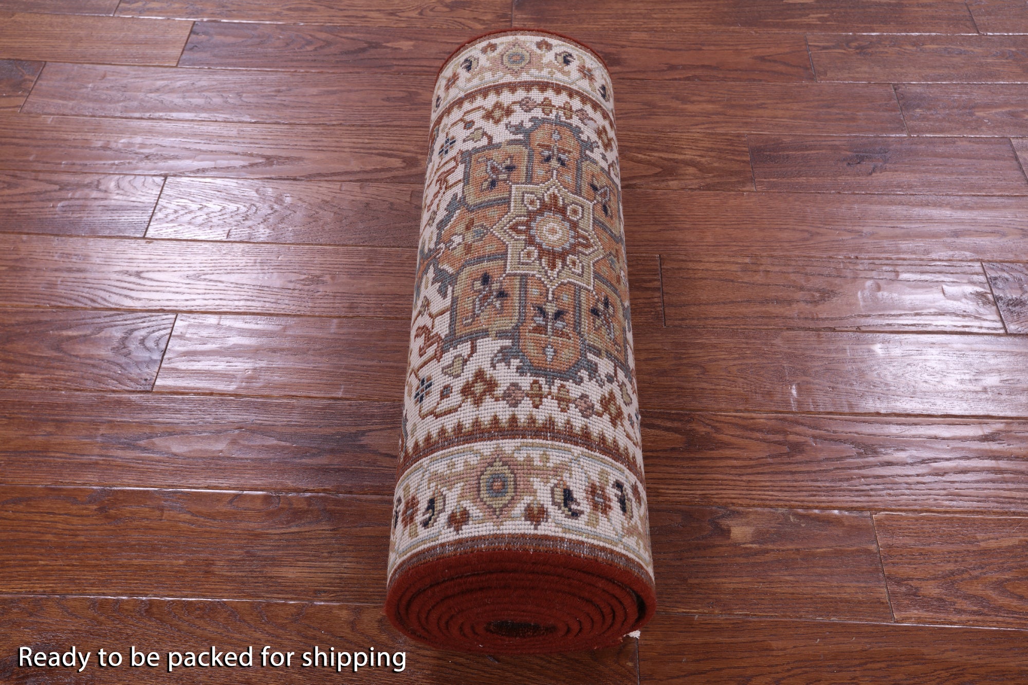 Ivory Heriz Serapi Hand Knotted Wool Runner Rug - 2' 6" X 13' 11" - Golden Nile
