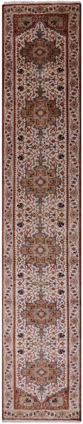Ivory Heriz Serapi Hand Knotted Wool Runner Rug - 2' 6" X 13' 11" - Golden Nile
