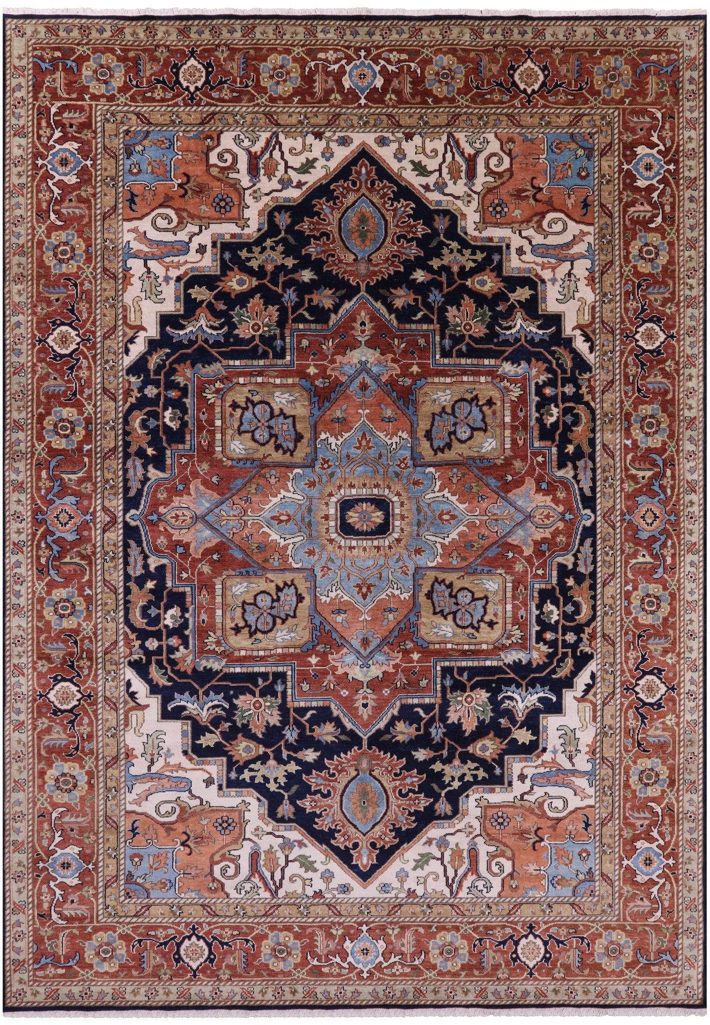 Blue Heriz Serapi Hand Knotted Wool Rug - 9' 11" X 14' 0" - Golden Nile