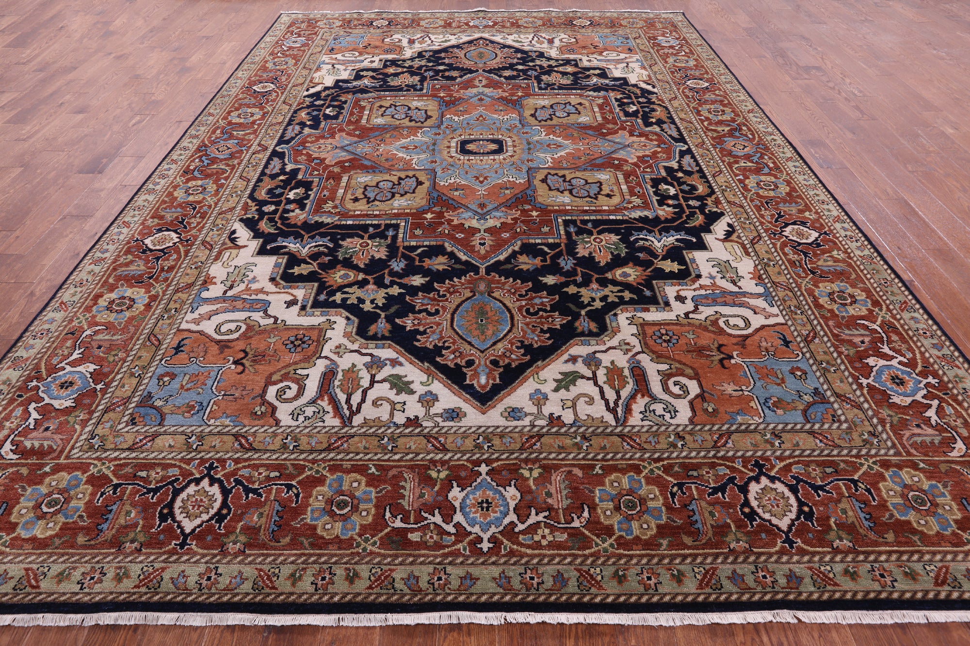 Blue Heriz Serapi Hand Knotted Wool Rug - 9' 11" X 14' 0" - Golden Nile