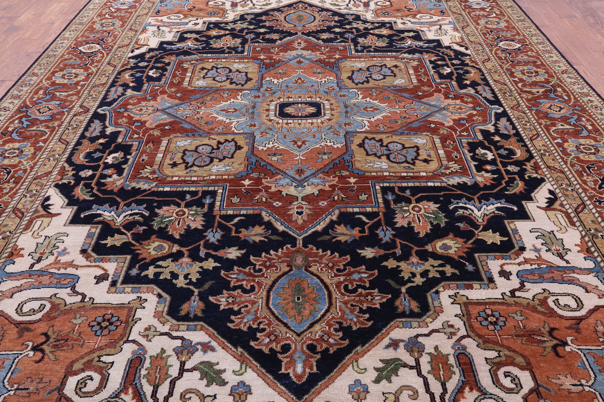 Blue Heriz Serapi Hand Knotted Wool Rug - 9' 11" X 14' 0" - Golden Nile