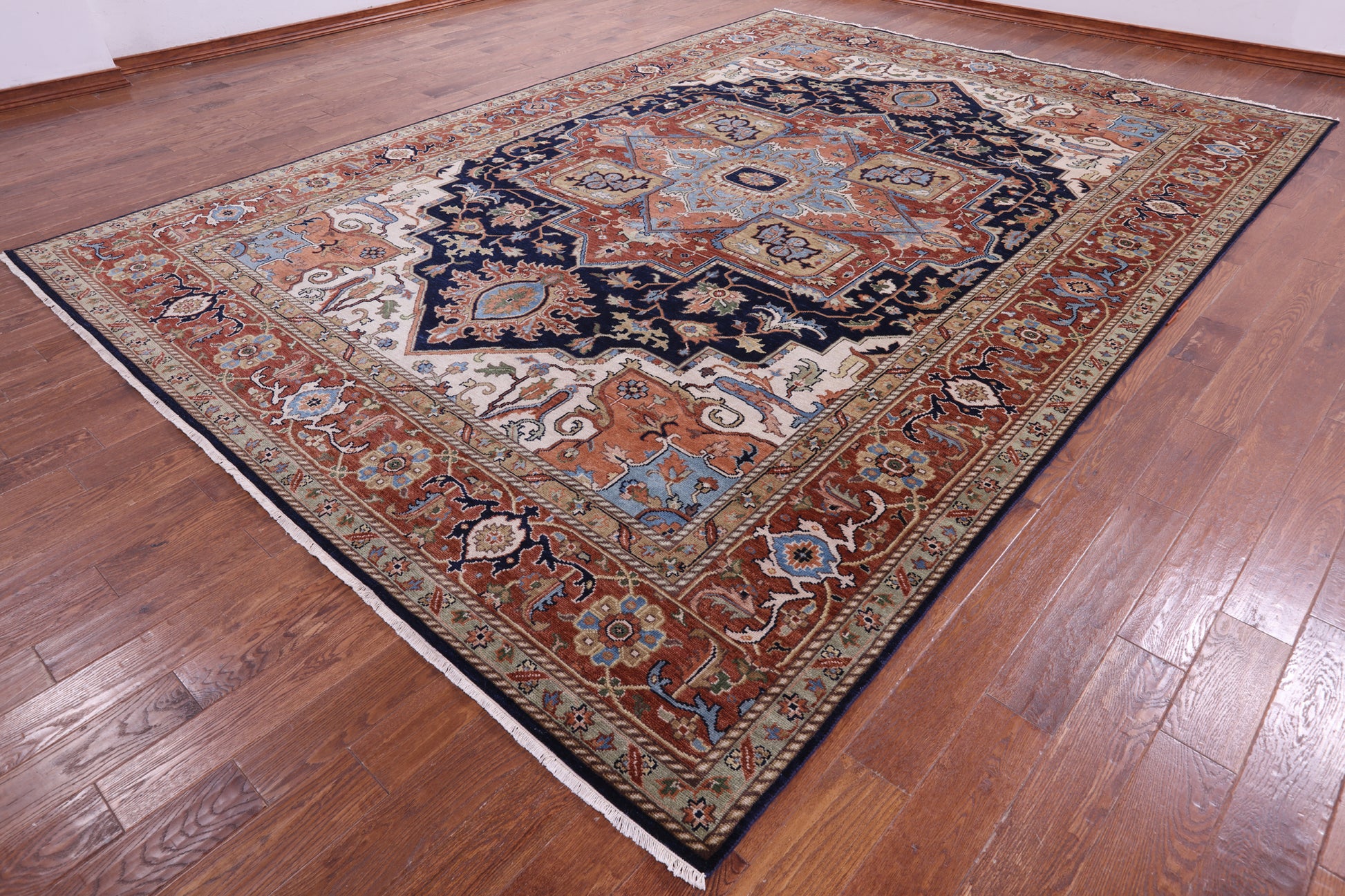 Blue Heriz Serapi Hand Knotted Wool Rug - 9' 11" X 14' 0" - Golden Nile