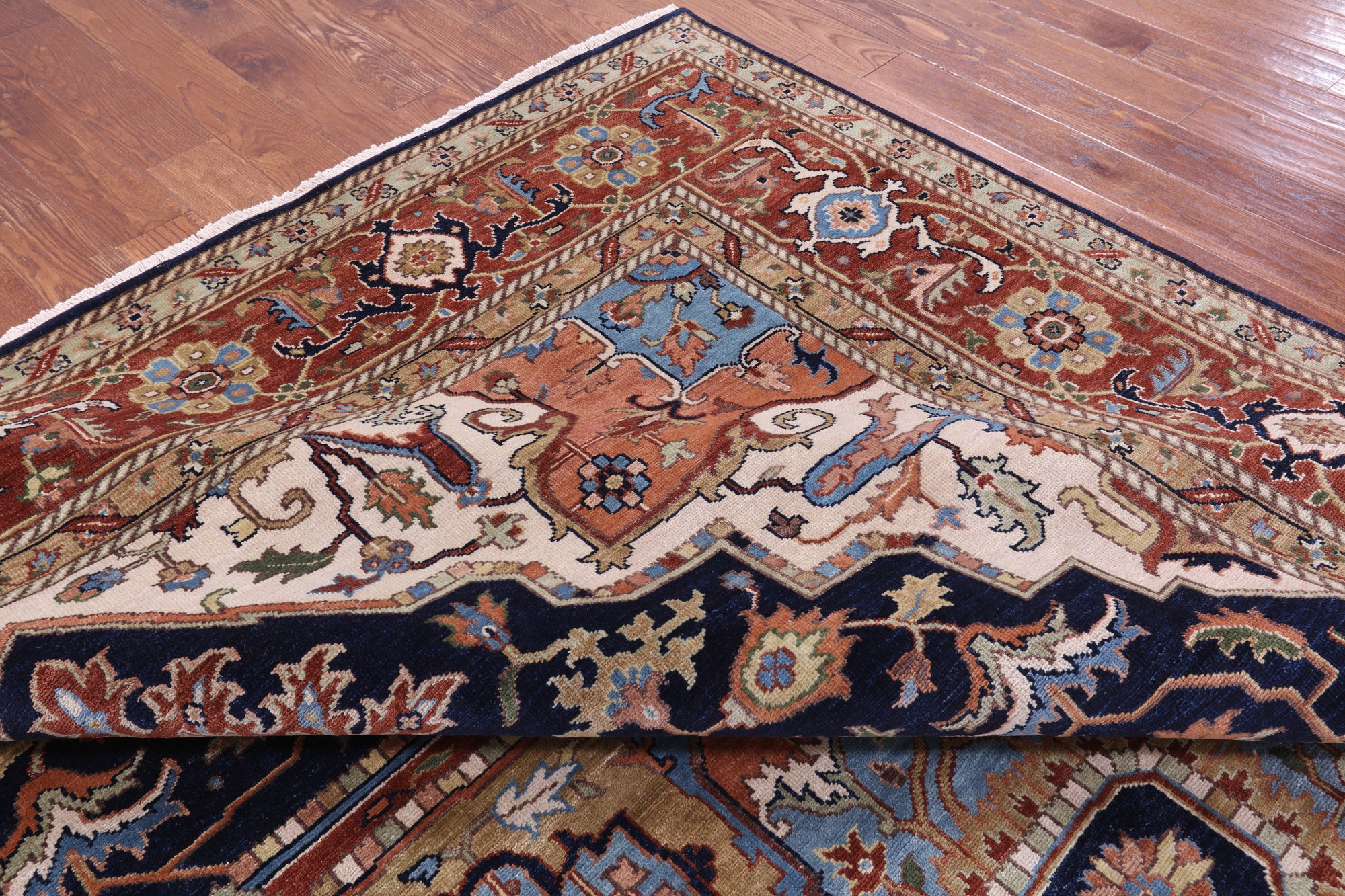 Blue Heriz Serapi Hand Knotted Wool Rug - 9' 11" X 14' 0" - Golden Nile