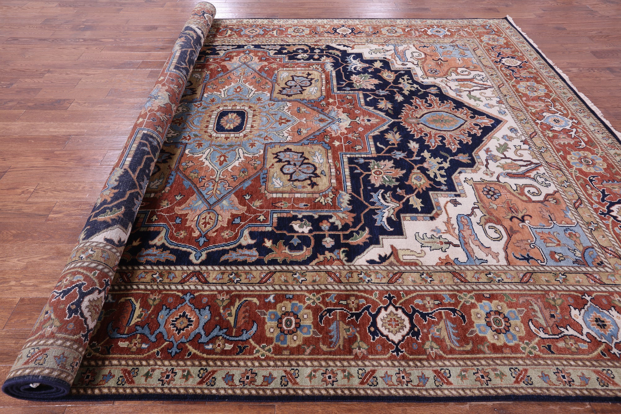 Blue Heriz Serapi Hand Knotted Wool Rug - 9' 11" X 14' 0" - Golden Nile