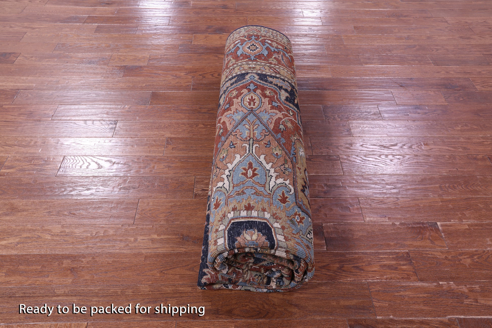 Blue Heriz Serapi Hand Knotted Wool Rug - 8' 11" X 11' 11" - Golden Nile