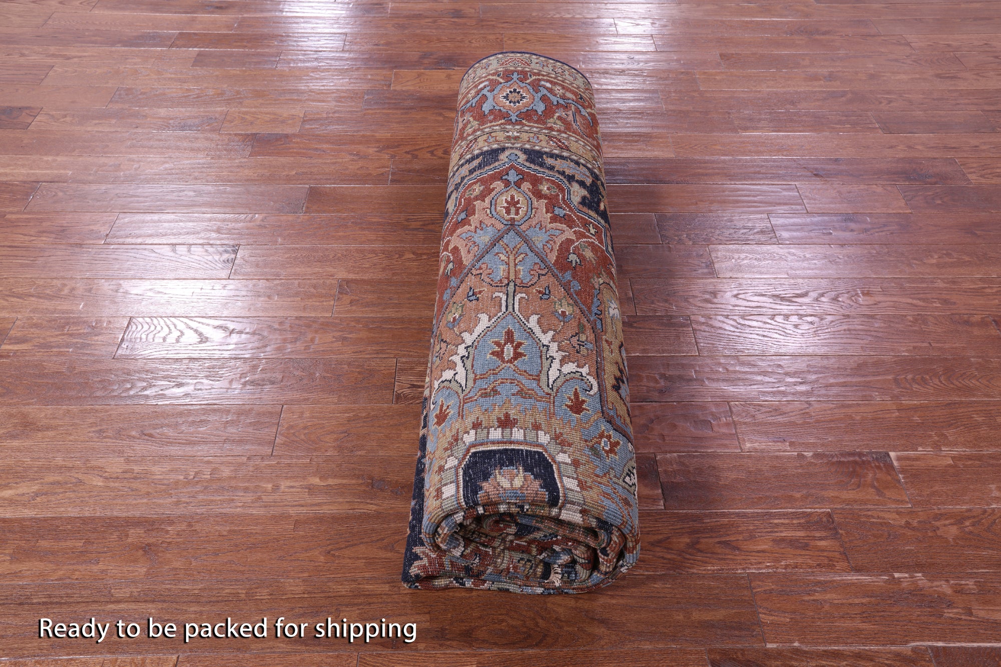 Blue Heriz Serapi Hand Knotted Wool Rug - 8' 11" X 11' 11" - Golden Nile