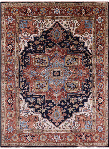 Blue Heriz Serapi Hand Knotted Wool Rug - 8' 11" X 11' 11" - Golden Nile