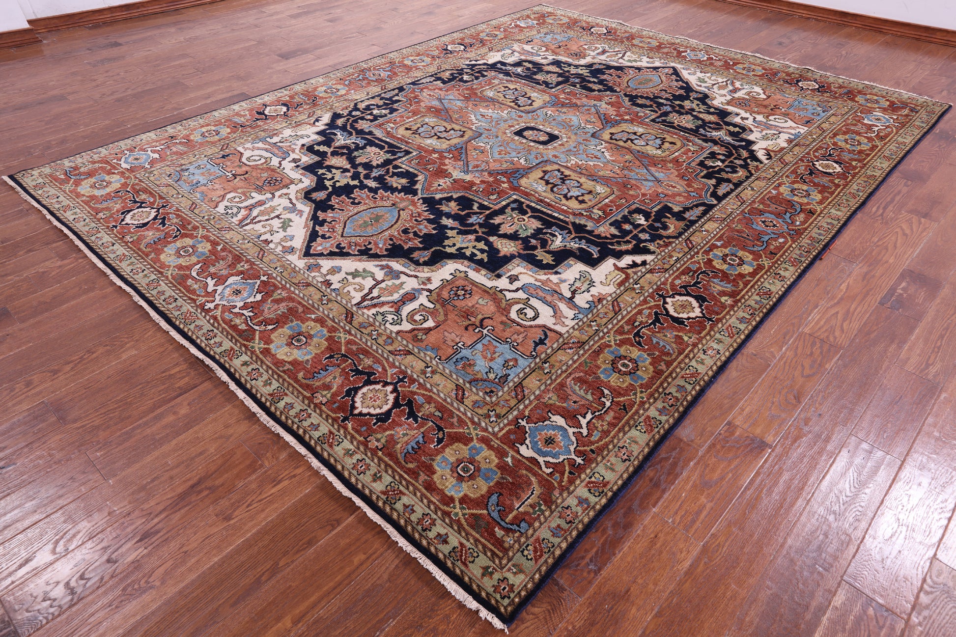 Blue Heriz Serapi Hand Knotted Wool Rug - 8' 11" X 11' 11" - Golden Nile