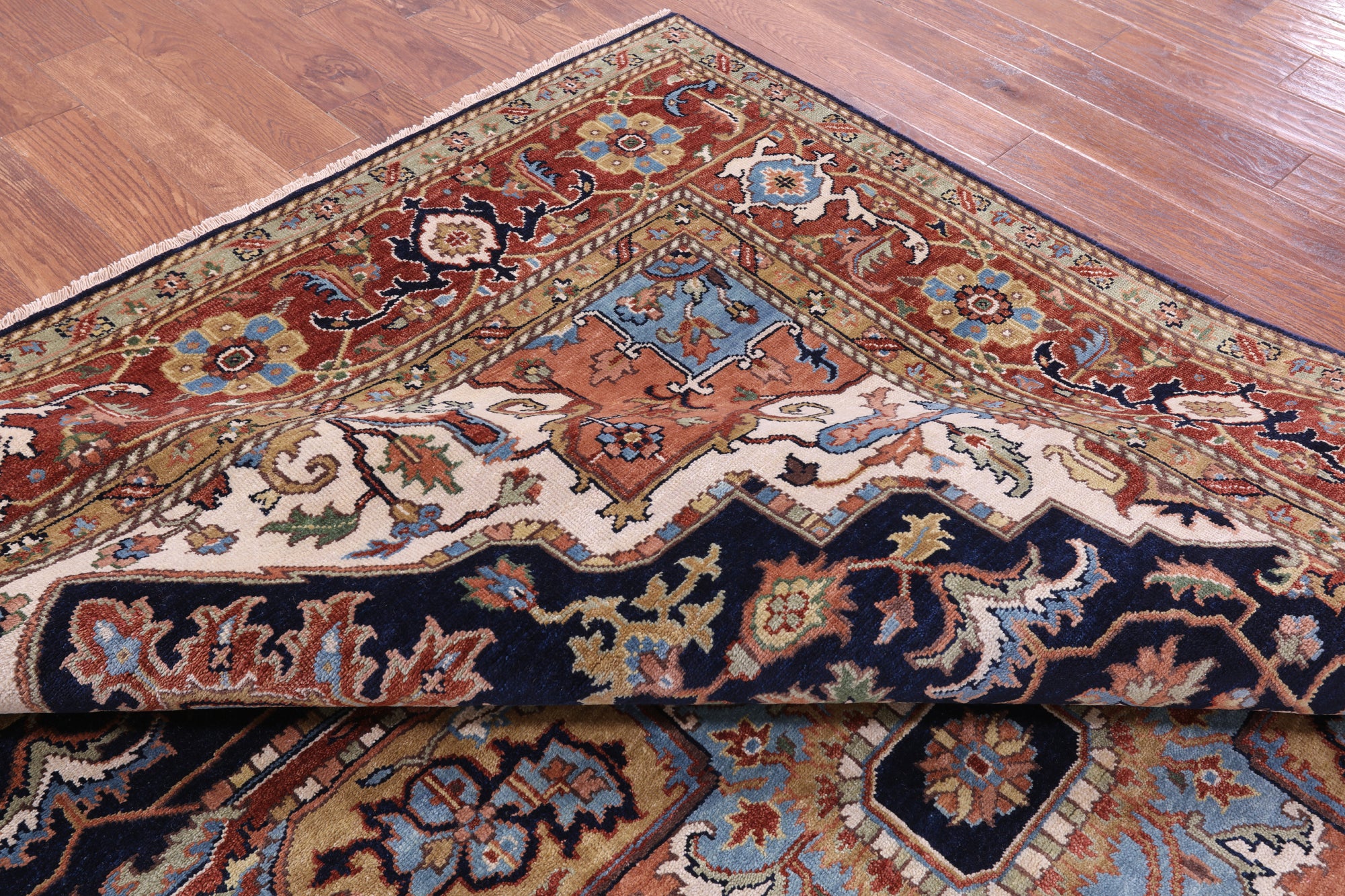 Blue Heriz Serapi Hand Knotted Wool Rug - 8' 11" X 11' 11" - Golden Nile