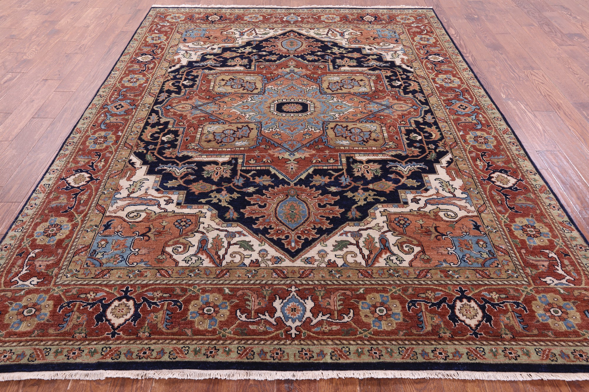 Blue Heriz Serapi Hand Knotted Wool Rug - 7' 9" X 10' 0" - Golden Nile