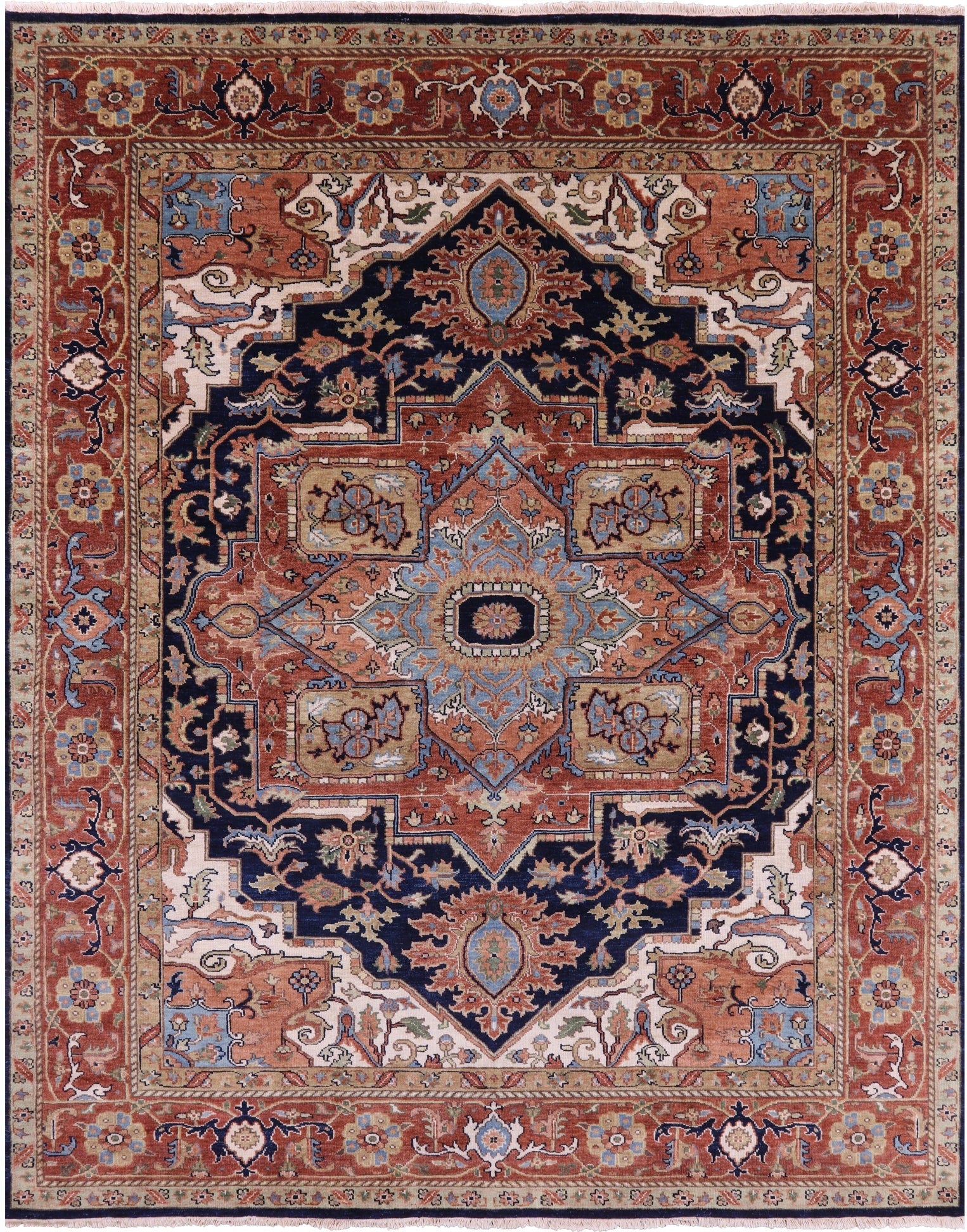 Blue Heriz Serapi Hand Knotted Wool Rug - 7' 9" X 10' 0" - Golden Nile