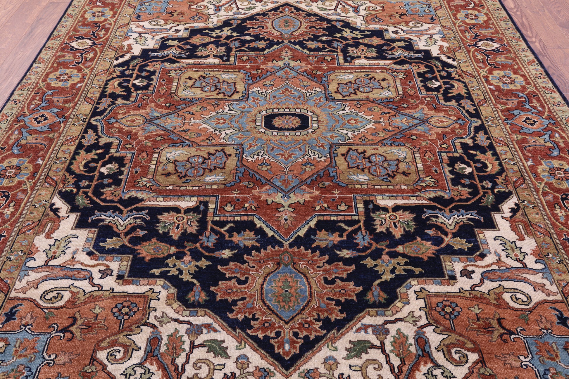 Blue Heriz Serapi Hand Knotted Wool Rug - 7' 9" X 10' 0" - Golden Nile