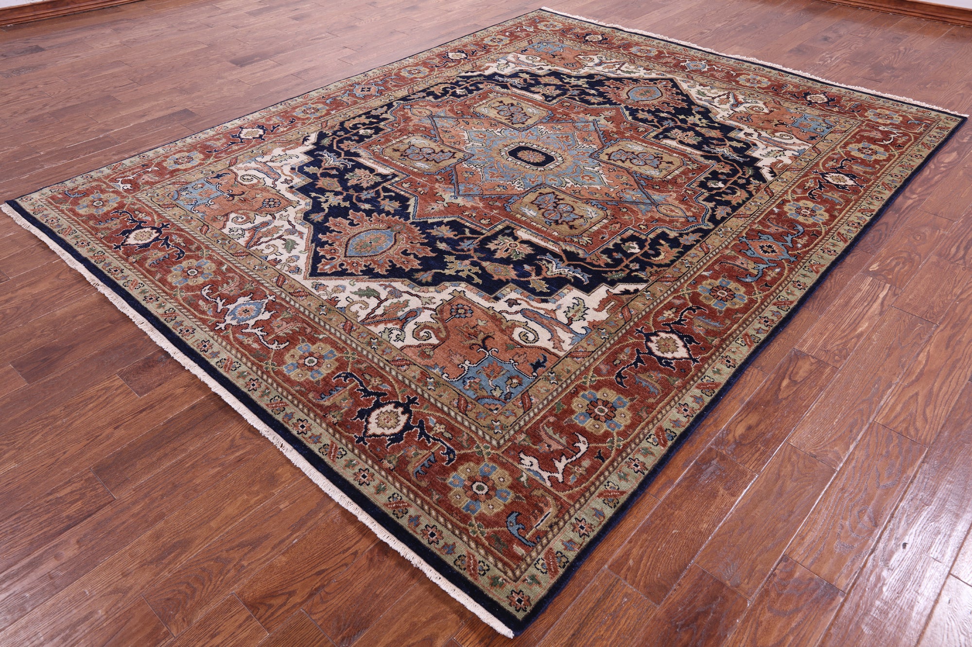 Blue Heriz Serapi Hand Knotted Wool Rug - 7' 9" X 10' 0" - Golden Nile