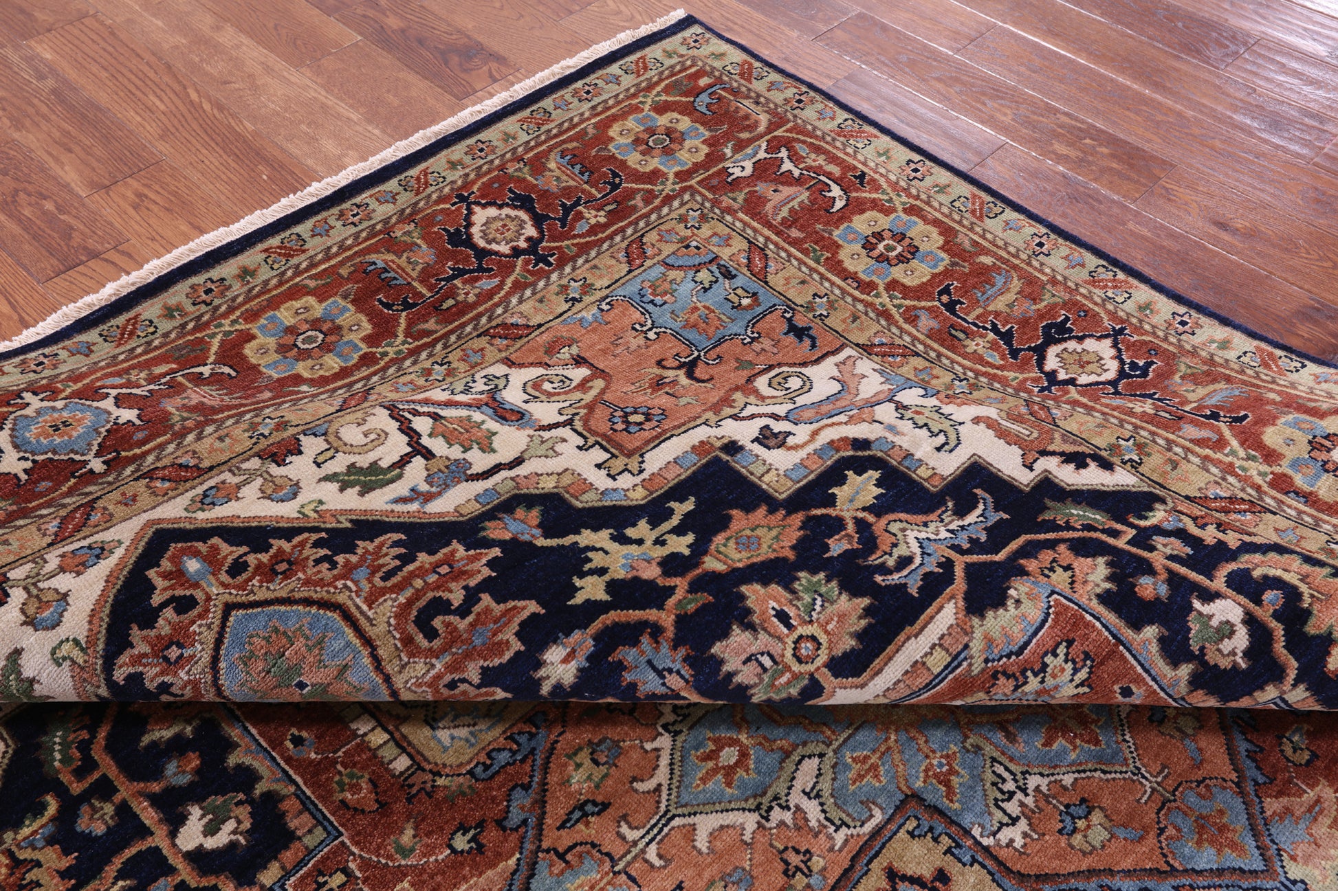 Blue Heriz Serapi Hand Knotted Wool Rug - 7' 9" X 10' 0" - Golden Nile