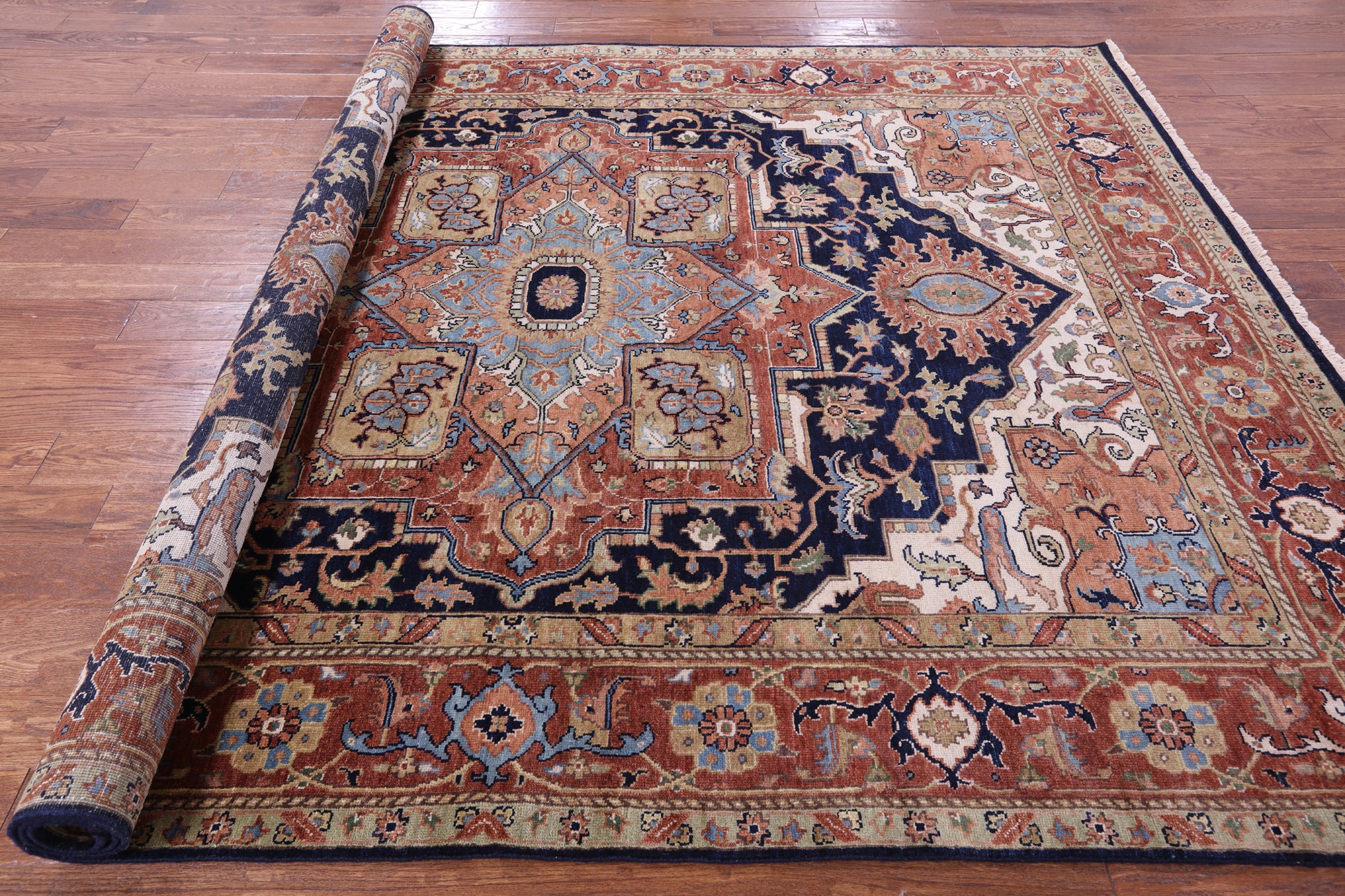 Blue Heriz Serapi Hand Knotted Wool Rug - 7' 9" X 10' 0" - Golden Nile