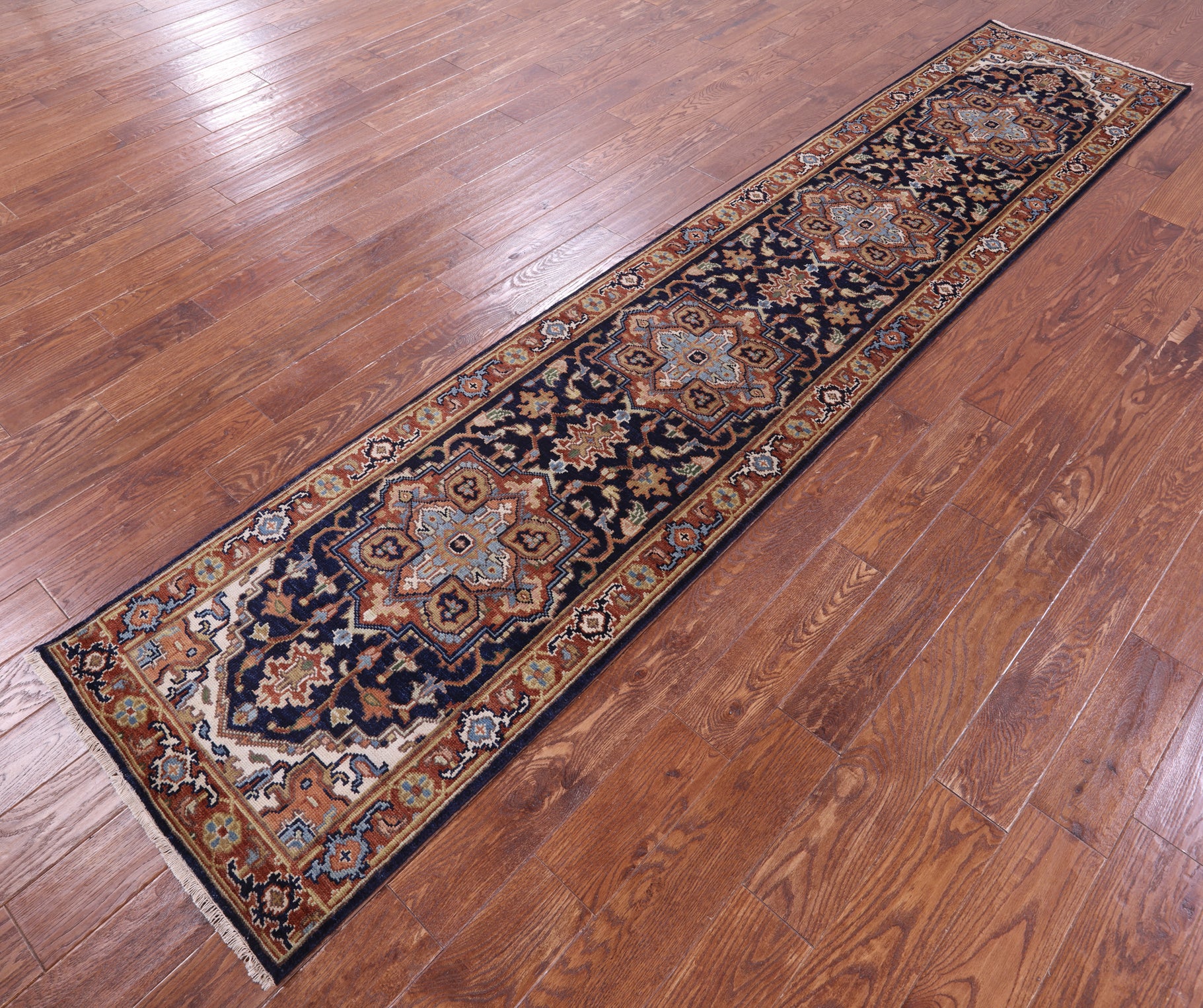 Blue Heriz Serapi Hand Knotted Wool Runner Rug - 2' 5" X 11' 8" - Golden Nile