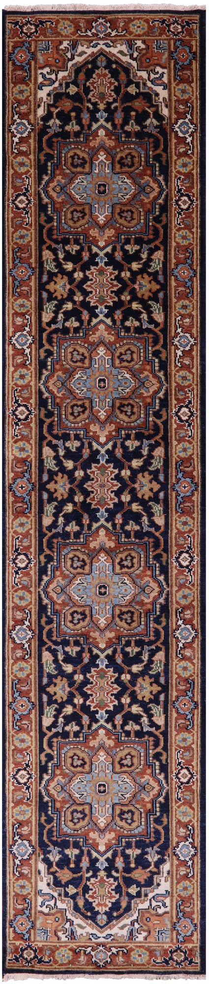 Blue Heriz Serapi Hand Knotted Wool Runner Rug - 2' 5" X 11' 8" - Golden Nile
