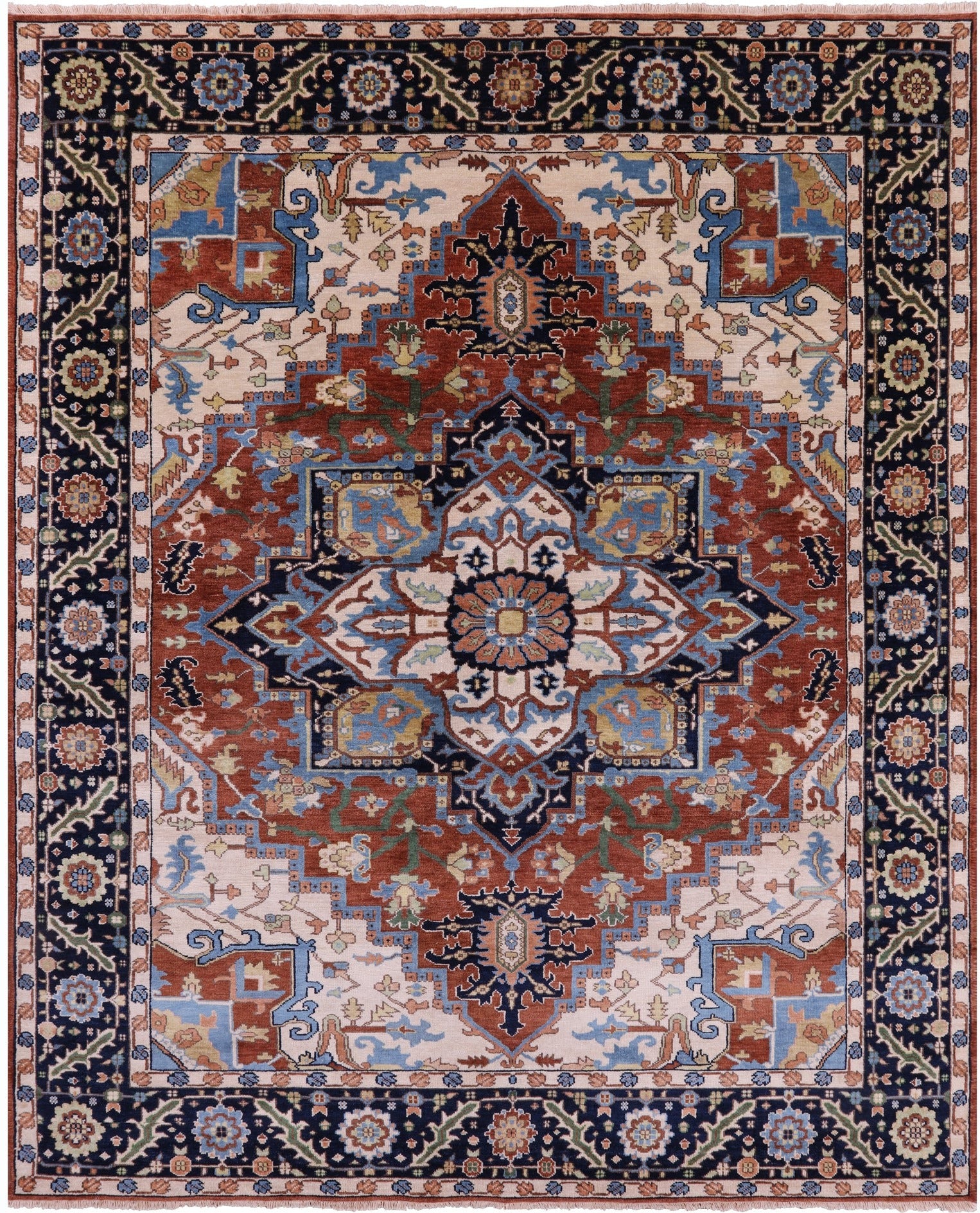 Rust Heriz Serapi Handmade Wool Rug - 7' 10" X 10' 0" - Golden Nile