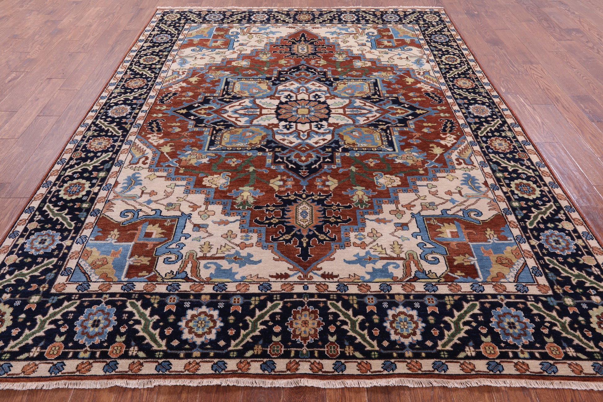 Rust Heriz Serapi Handmade Wool Rug - 7' 10" X 10' 0" - Golden Nile