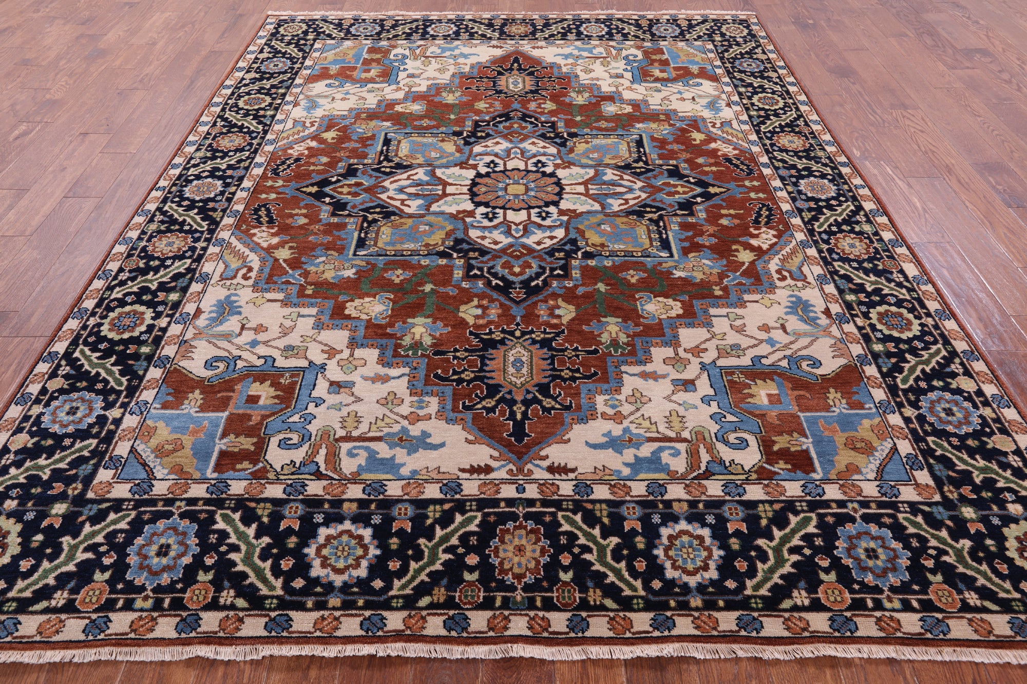 Rust Heriz Serapi Handmade Wool Rug - 7' 10" X 10' 0" - Golden Nile