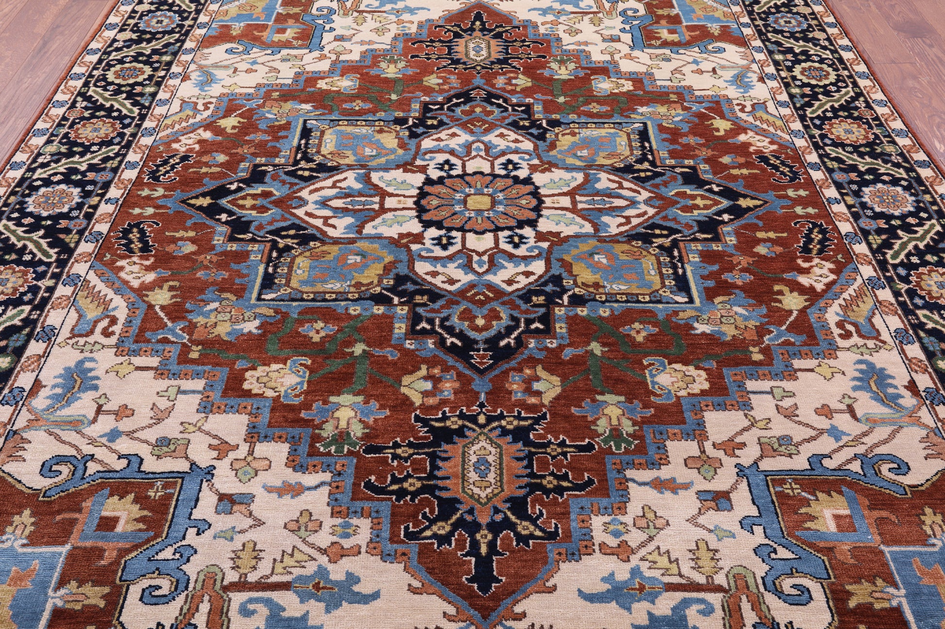 Rust Heriz Serapi Handmade Wool Rug - 7' 10" X 10' 0" - Golden Nile