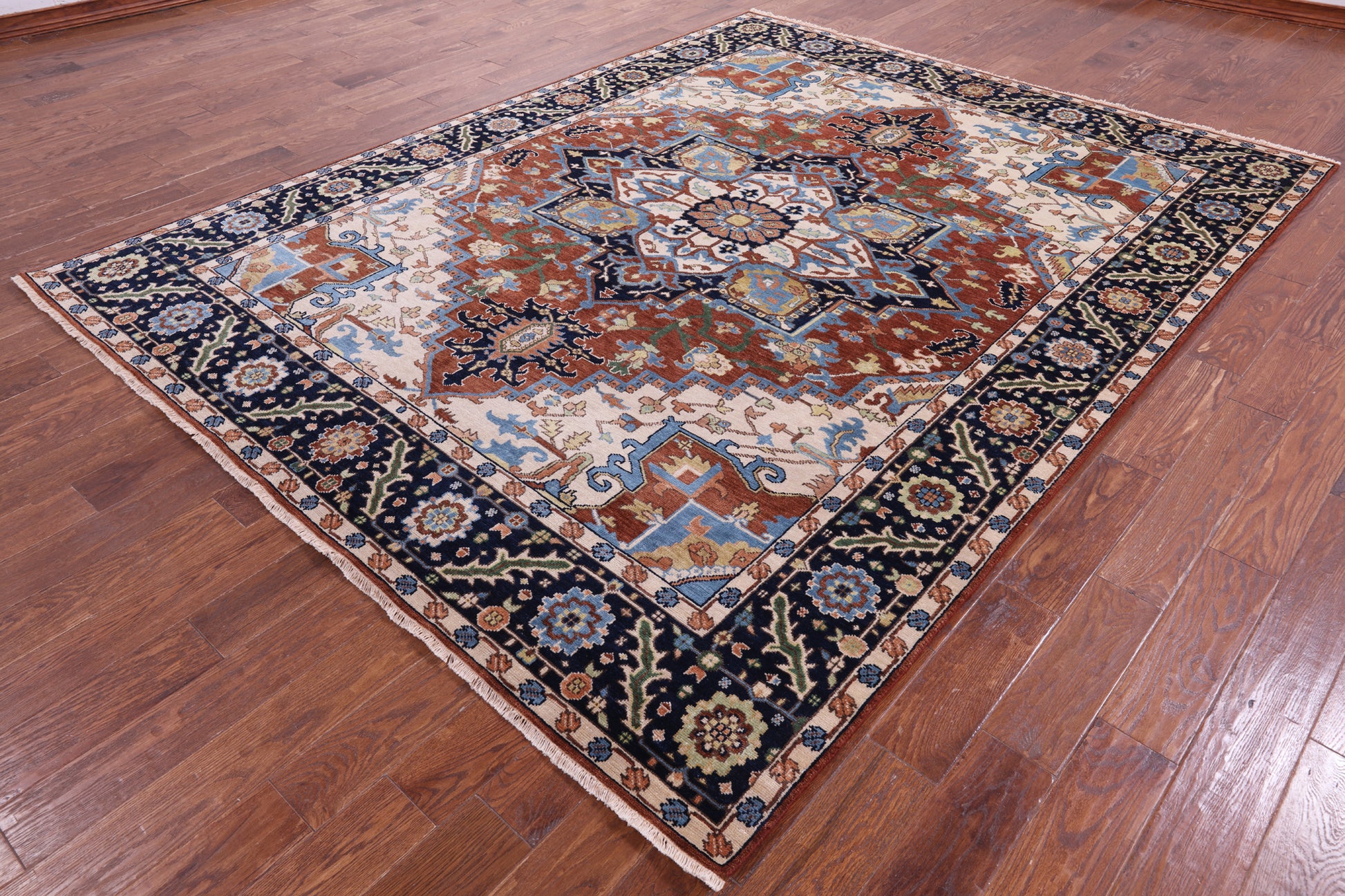 Rust Heriz Serapi Handmade Wool Rug - 7' 10" X 10' 0" - Golden Nile
