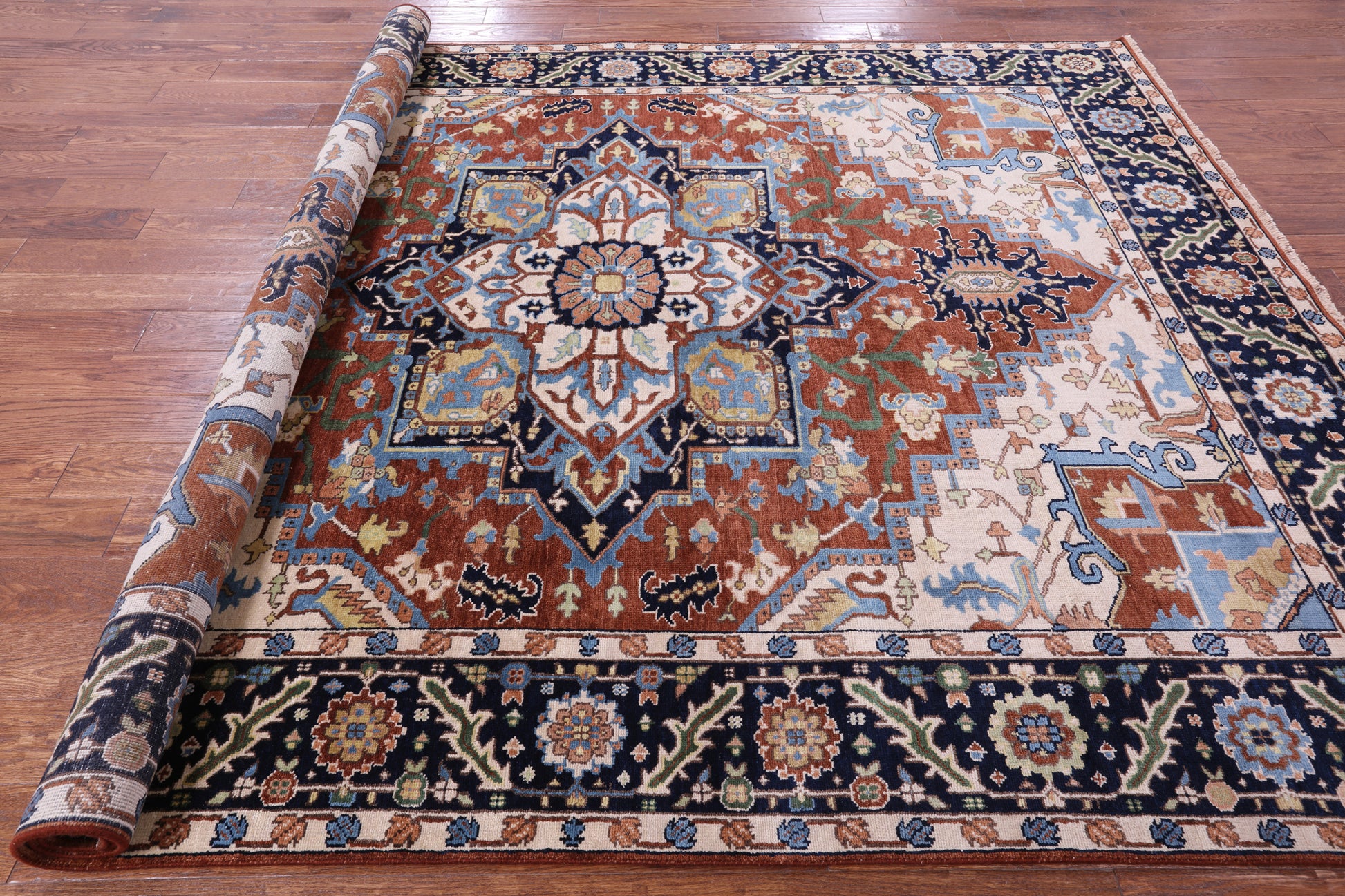 Rust Heriz Serapi Handmade Wool Rug - 7' 10" X 10' 0" - Golden Nile