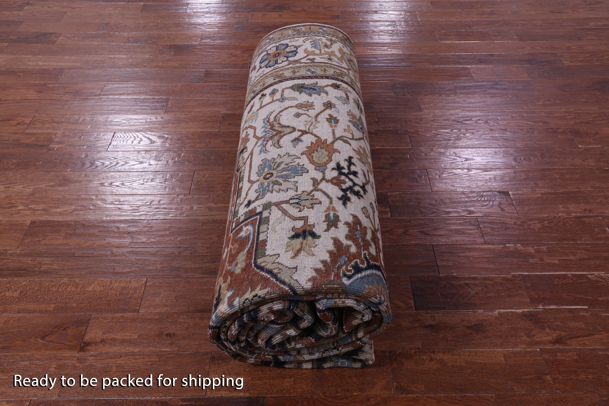 Ivory Heriz Serapi Hand Knotted Wool Rug - 8' 11" X 18' 1" - Golden Nile