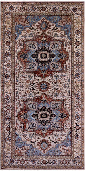 Ivory Heriz Serapi Hand Knotted Wool Rug - 8' 11" X 18' 1" - Golden Nile