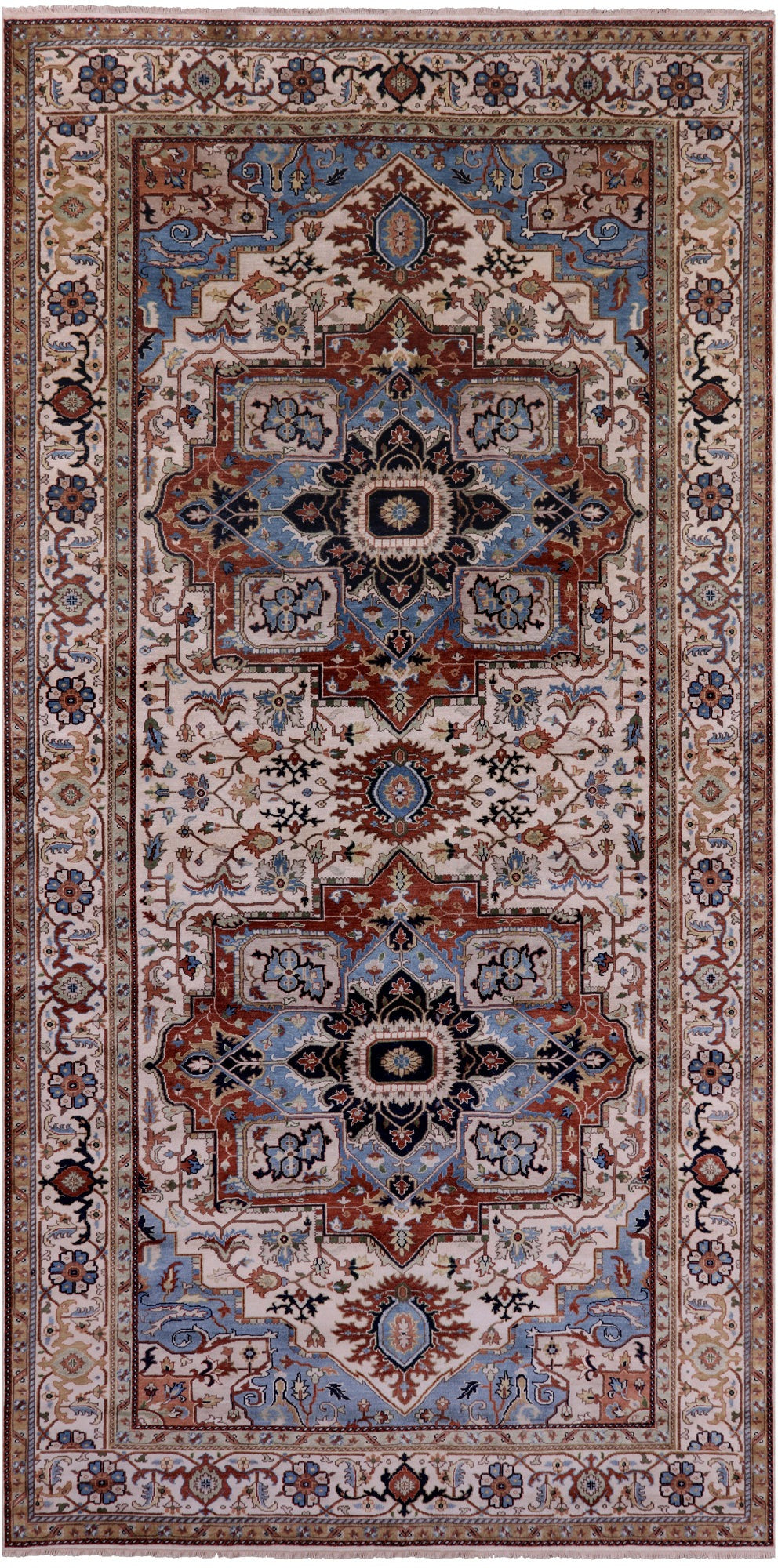 Ivory Heriz Serapi Hand Knotted Wool Rug - 8' 11" X 18' 1" - Golden Nile