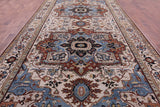 Ivory Heriz Serapi Hand Knotted Wool Rug - 8' 11" X 18' 1" - Golden Nile