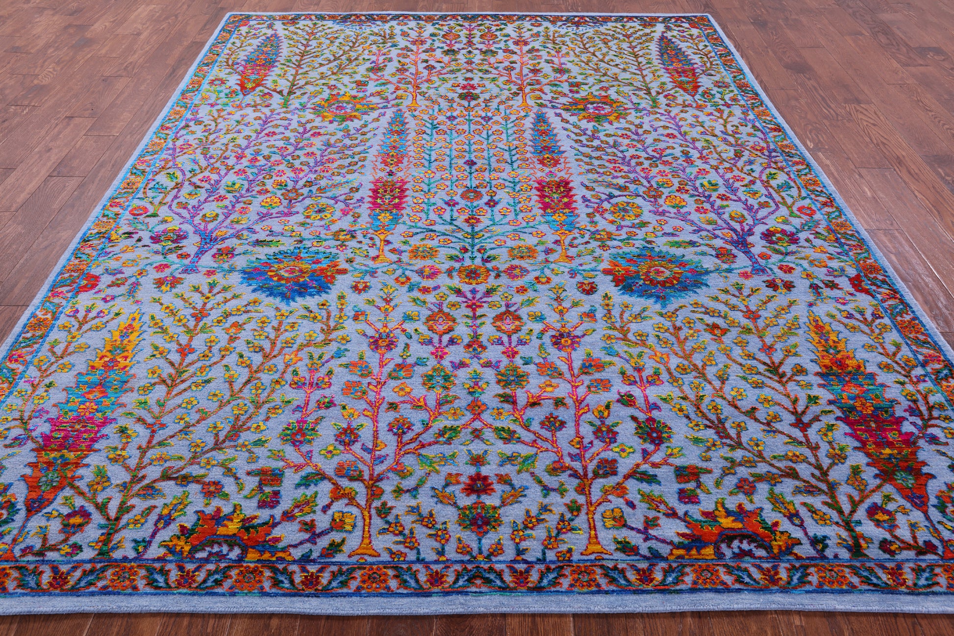 Blue Persian Ziegler Hand Knotted Wool & Silk Rug - 8' 0" X 10' 0" - Golden Nile