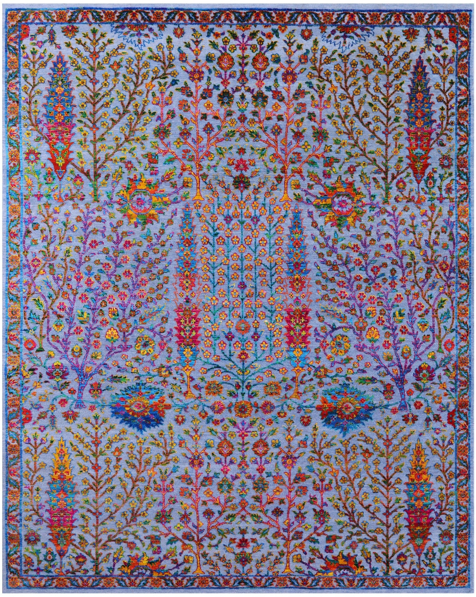 Blue Persian Ziegler Hand Knotted Wool & Silk Rug - 8' 0" X 10' 0" - Golden Nile