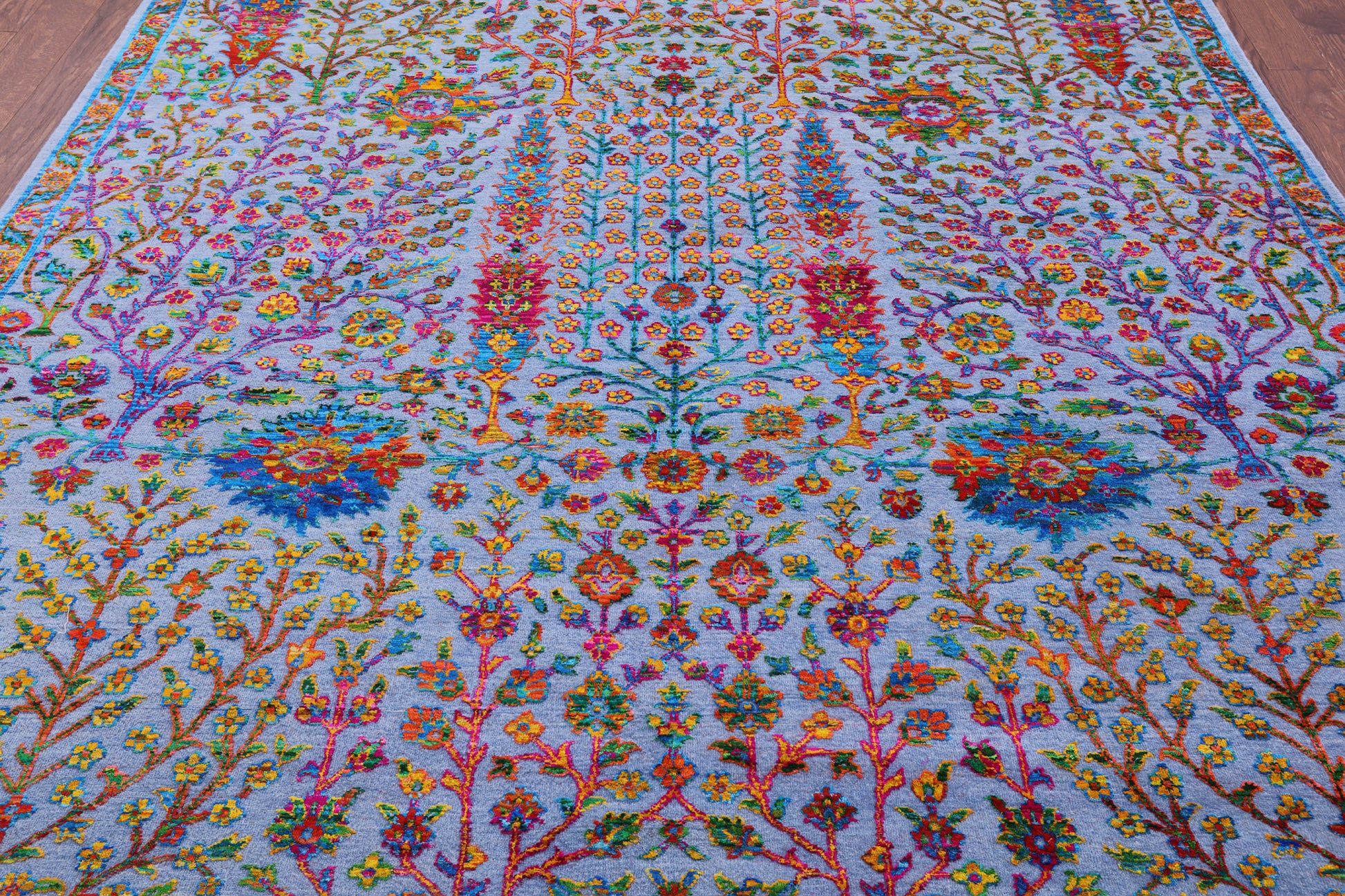 Blue Persian Ziegler Hand Knotted Wool & Silk Rug - 8' 0" X 10' 0" - Golden Nile