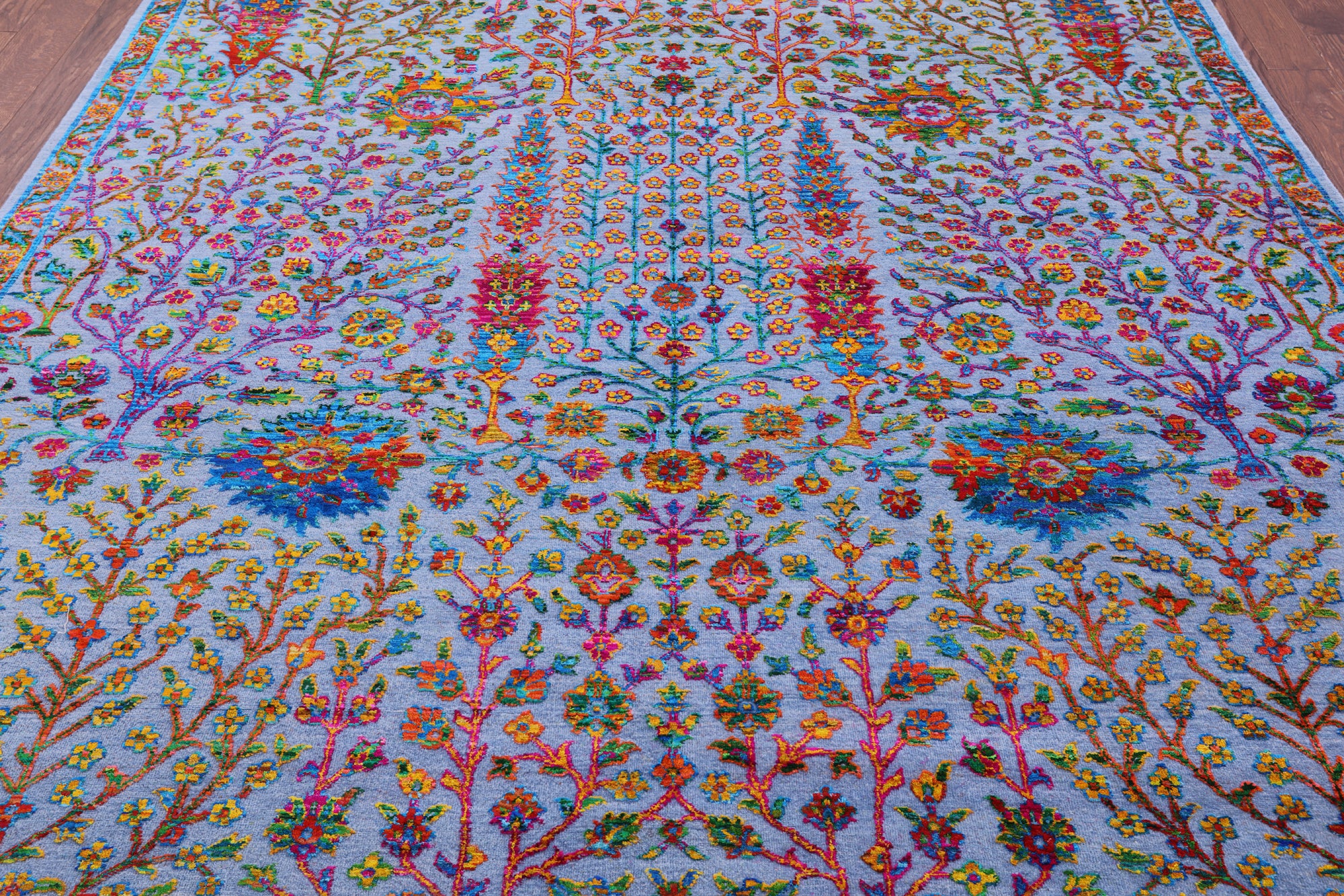 Blue Persian Ziegler Hand Knotted Wool & Silk Rug - 8' 0" X 10' 0" - Golden Nile