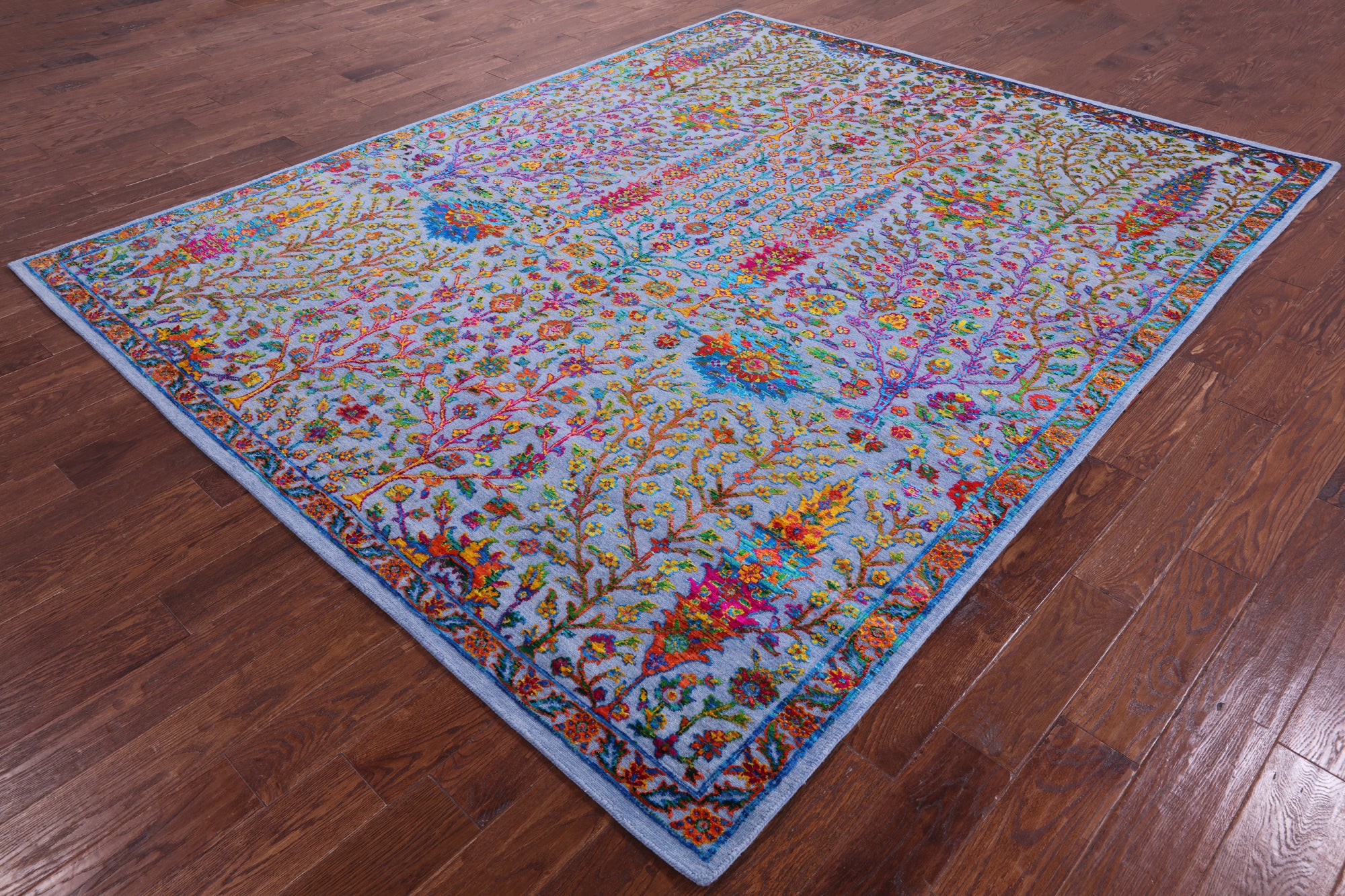 Blue Persian Ziegler Hand Knotted Wool & Silk Rug - 8' 0" X 10' 0" - Golden Nile