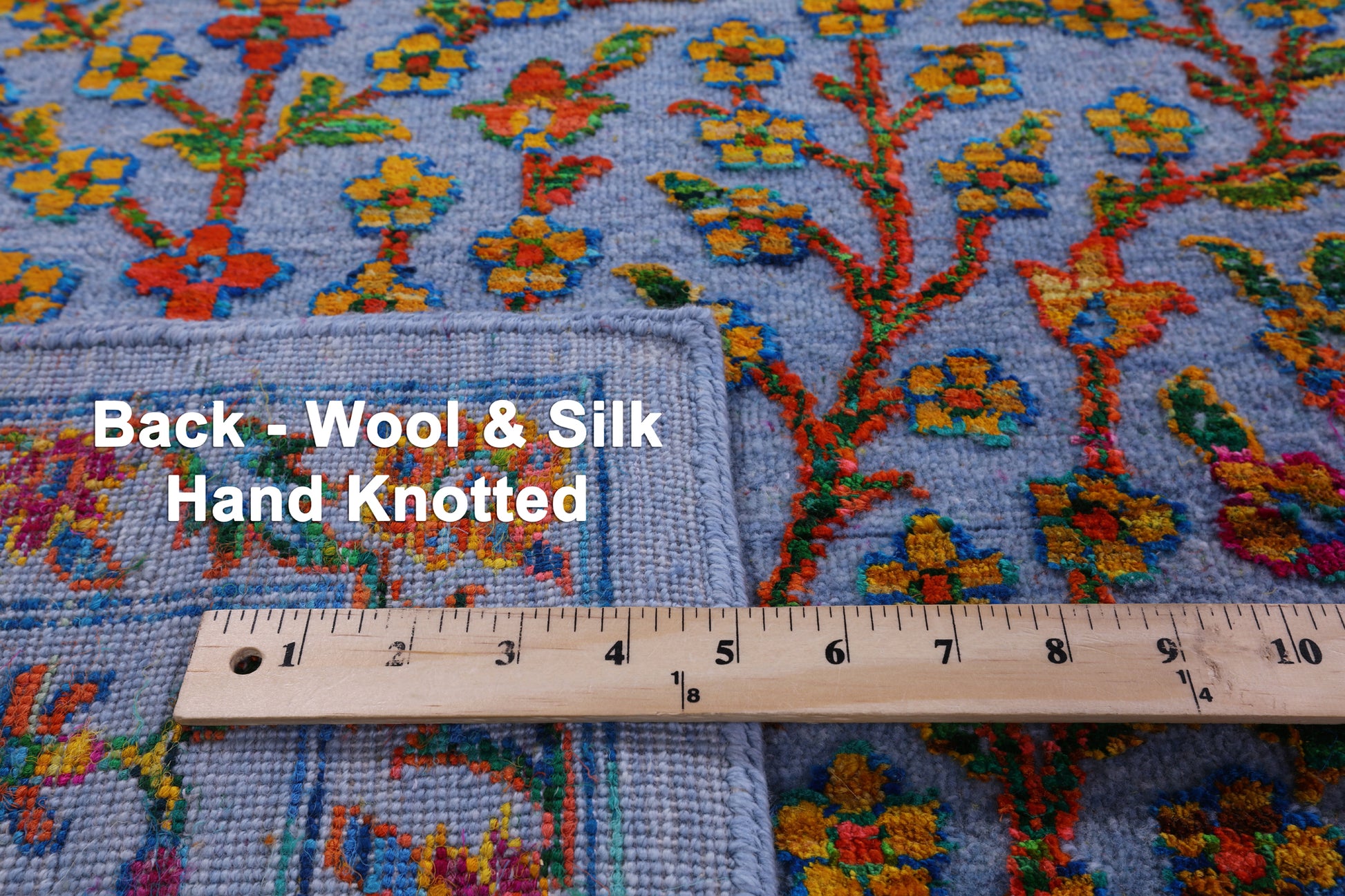 Blue Persian Ziegler Hand Knotted Wool & Silk Rug - 8' 0" X 10' 0" - Golden Nile