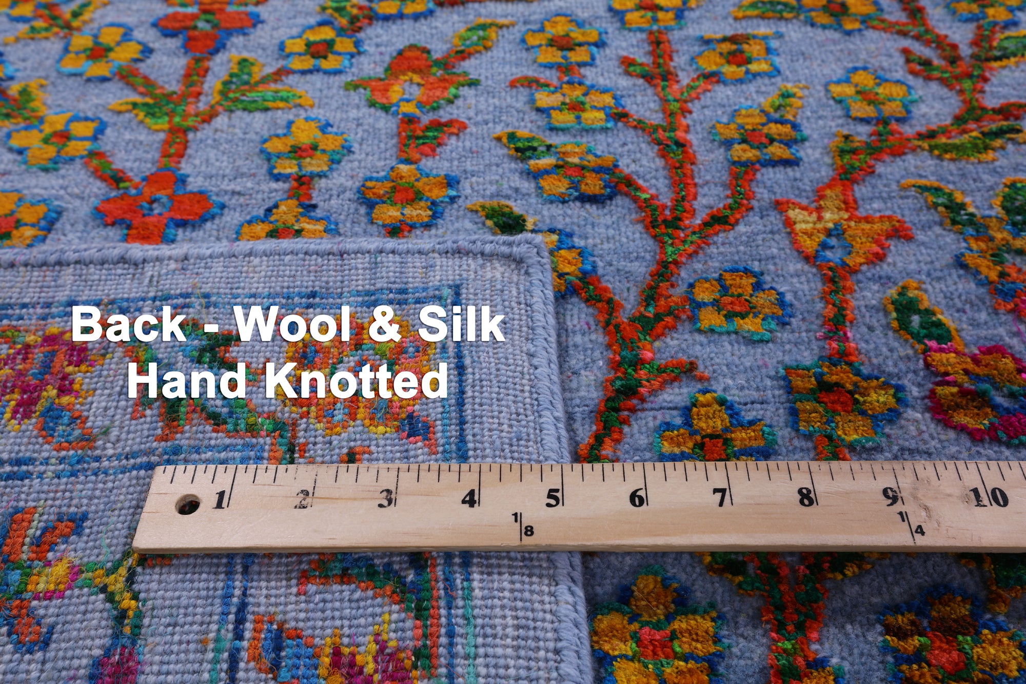 Blue Persian Ziegler Hand Knotted Wool & Silk Rug - 8' 0" X 10' 0" - Golden Nile