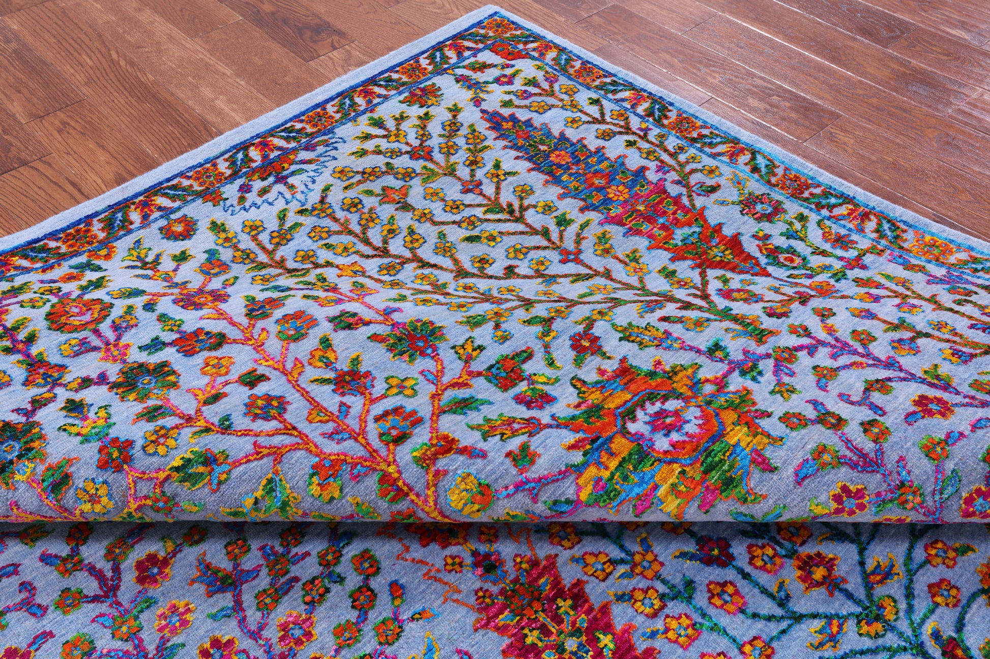 Blue Persian Ziegler Hand Knotted Wool & Silk Rug - 8' 0" X 10' 0" - Golden Nile