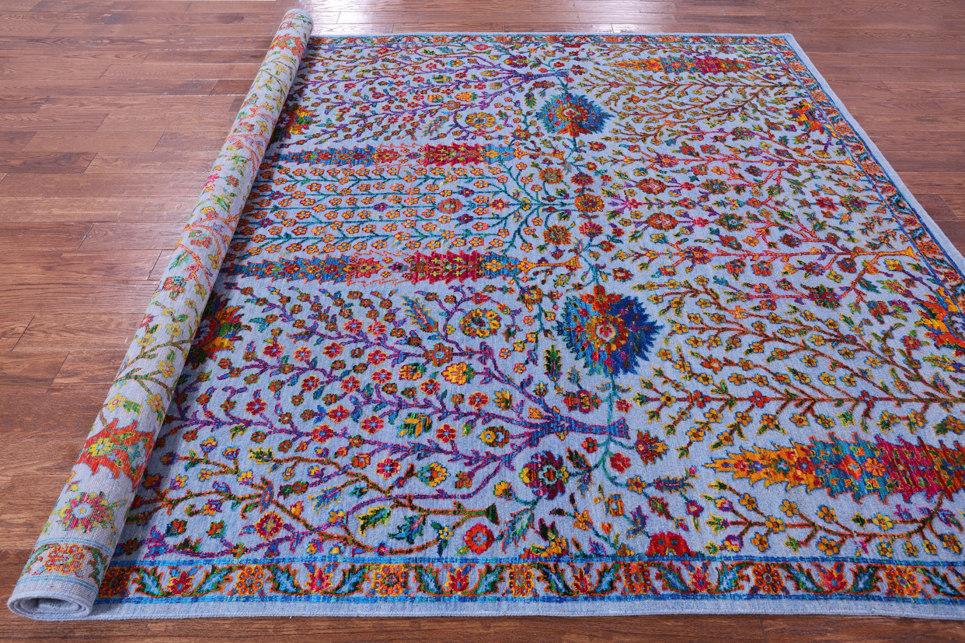 Blue Persian Ziegler Hand Knotted Wool & Silk Rug - 8' 0" X 10' 0" - Golden Nile