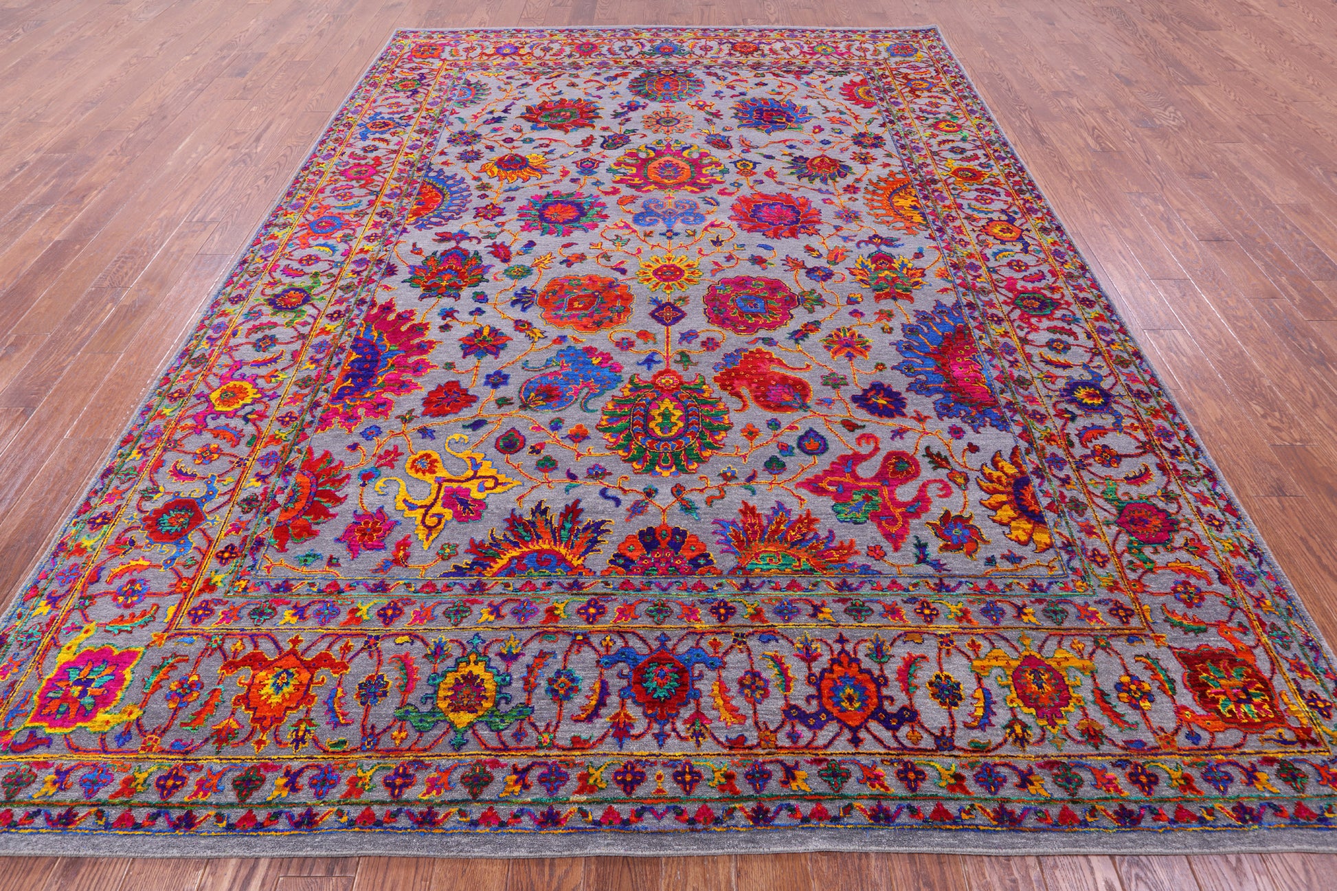 Grey Persian Tabriz Handmade Wool & Silk Rug - 9' 0" X 12' 1" - Golden Nile