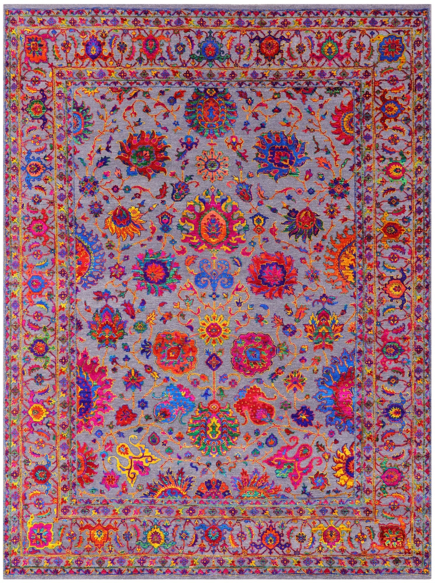 Grey Persian Tabriz Handmade Wool & Silk Rug - 9' 0" X 12' 1" - Golden Nile