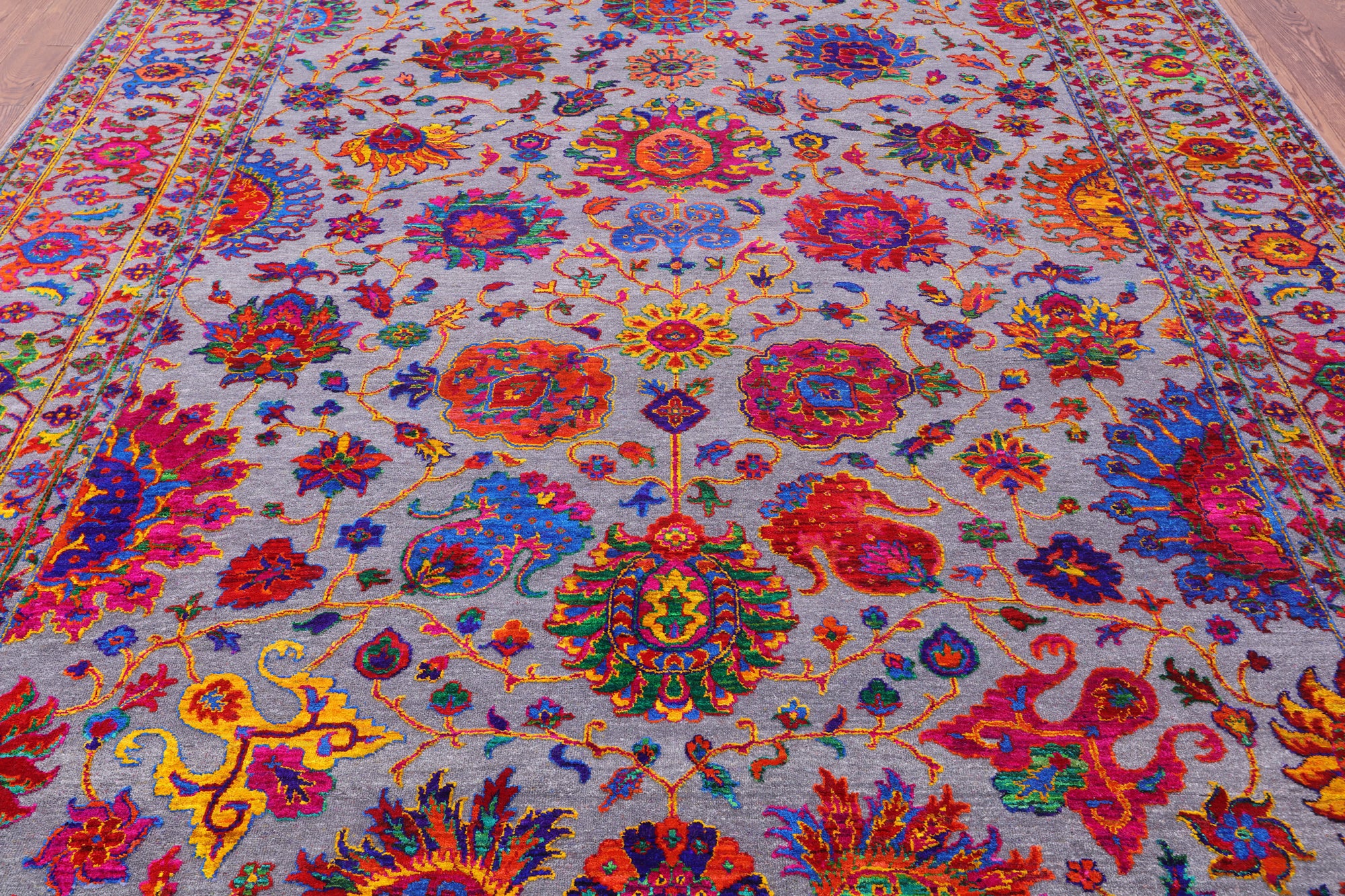 Grey Persian Tabriz Handmade Wool & Silk Rug - 9' 0" X 12' 1" - Golden Nile