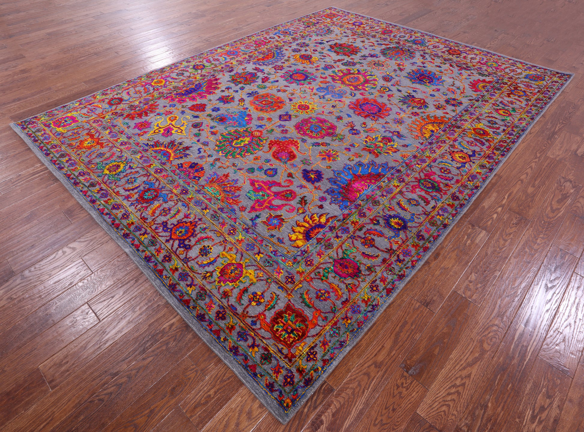 Grey Persian Tabriz Handmade Wool & Silk Rug - 9' 0" X 12' 1" - Golden Nile
