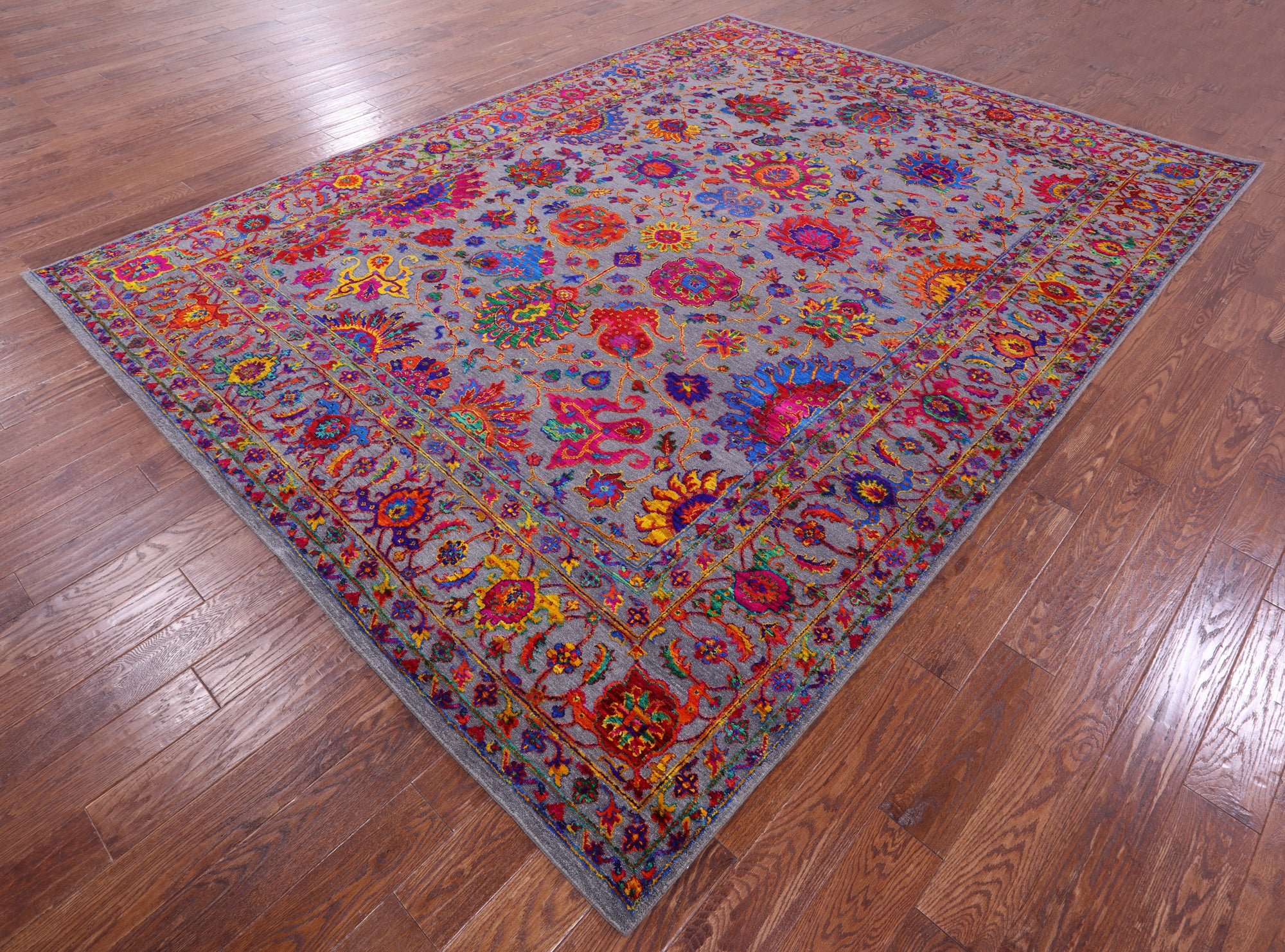 Grey Persian Tabriz Handmade Wool & Silk Rug - 9' 0" X 12' 1" - Golden Nile