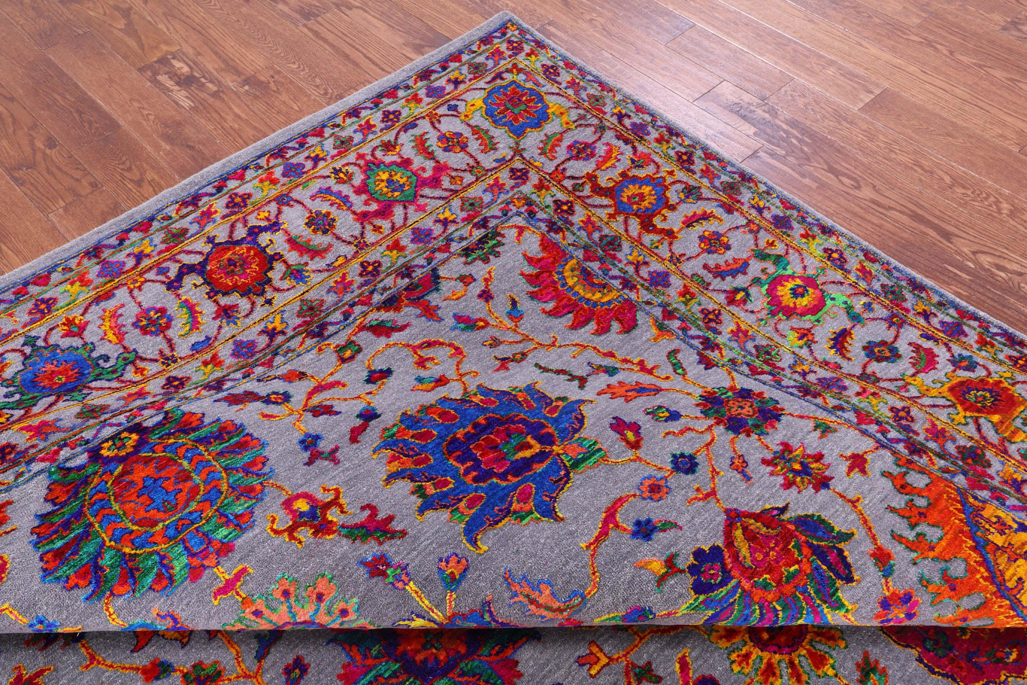 Grey Persian Tabriz Handmade Wool & Silk Rug - 9' 0" X 12' 1" - Golden Nile
