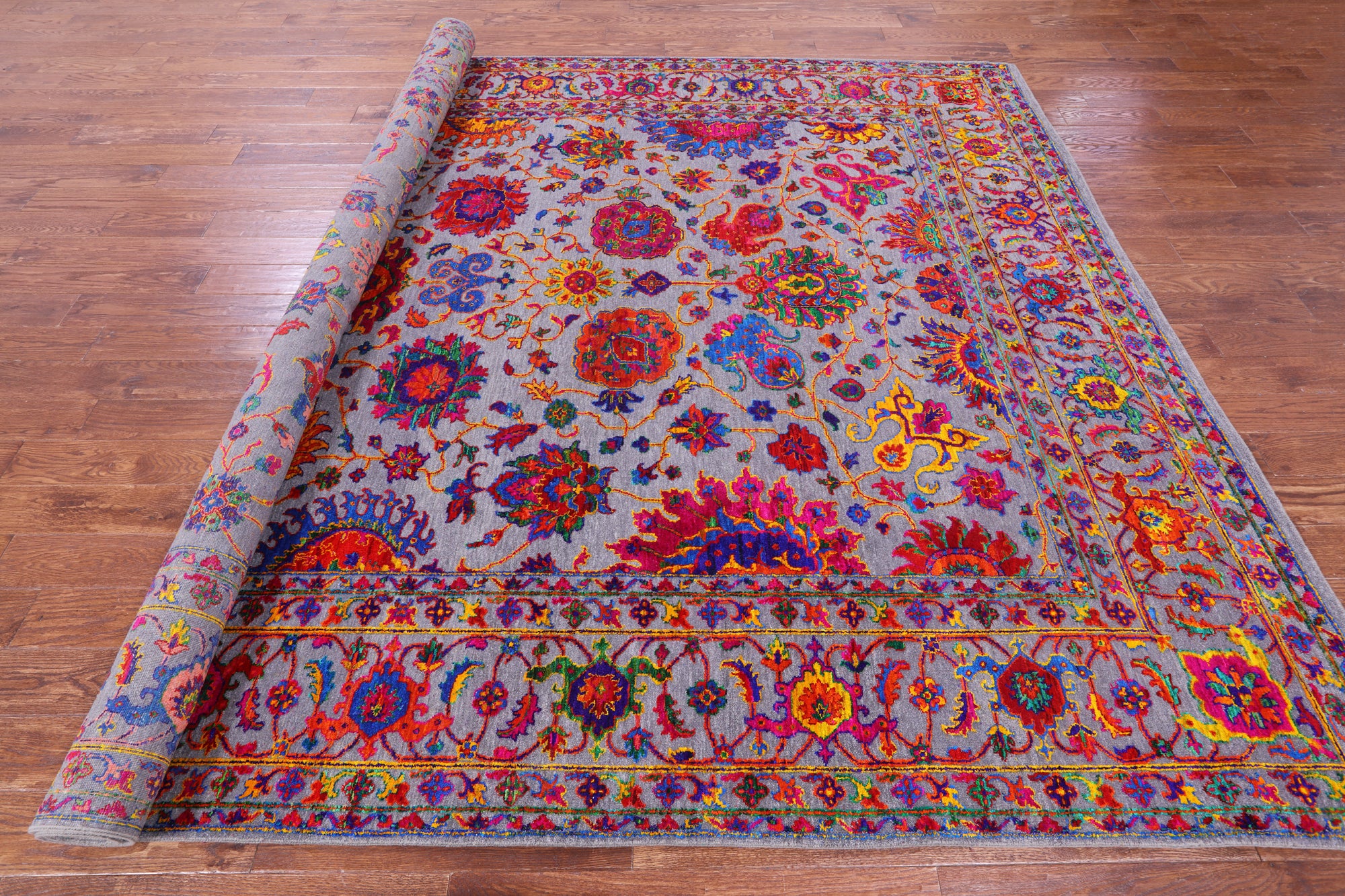 Grey Persian Tabriz Handmade Wool & Silk Rug - 9' 0" X 12' 1" - Golden Nile