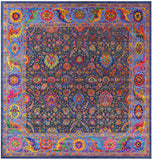 Blue Square Persian Tabriz Hand Knotted Wool & Silk Rug - 12' 0" X 12' 0" - Golden Nile