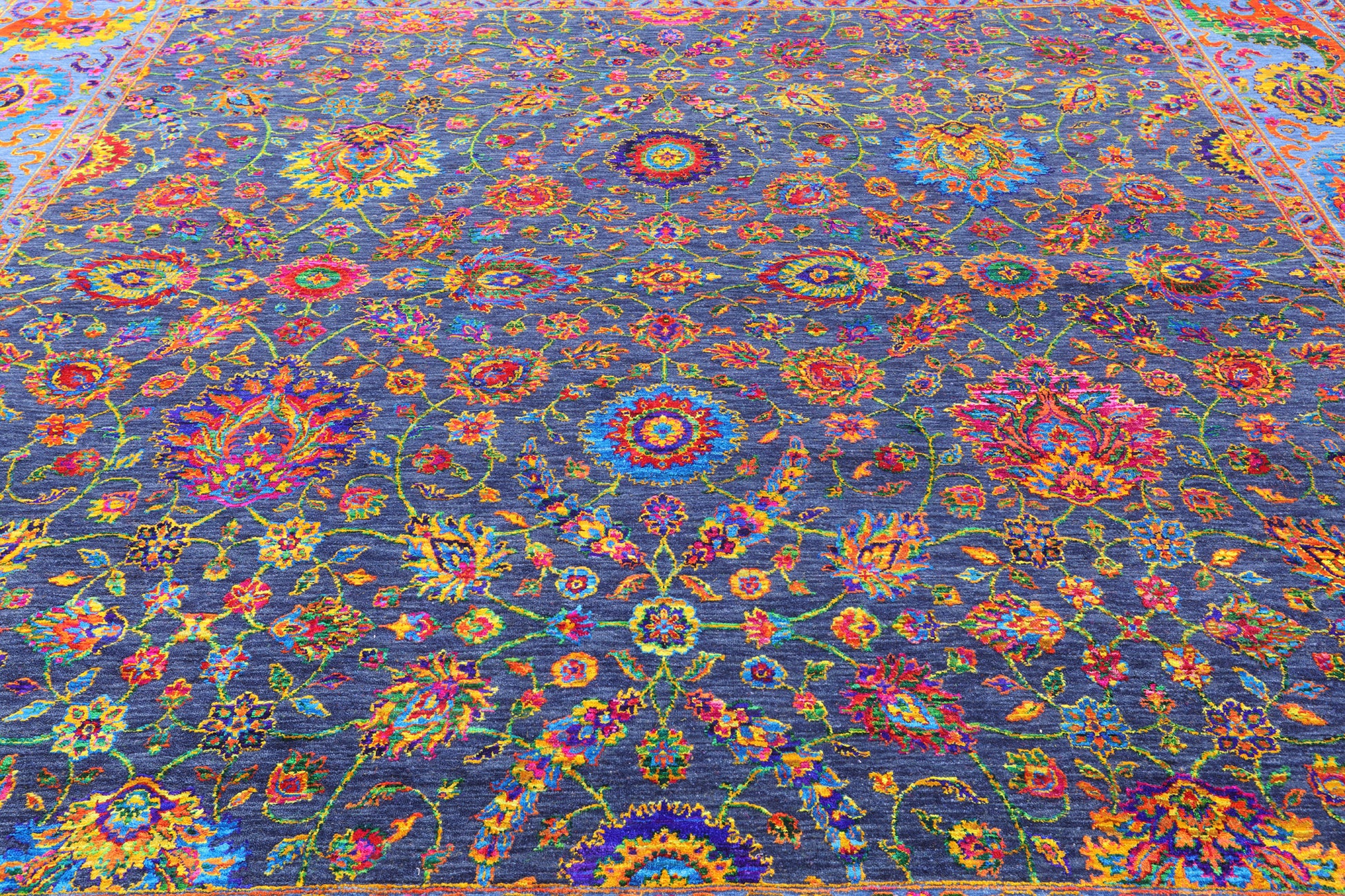 Blue Square Persian Tabriz Hand Knotted Wool & Silk Rug - 12' 0" X 12' 0" - Golden Nile