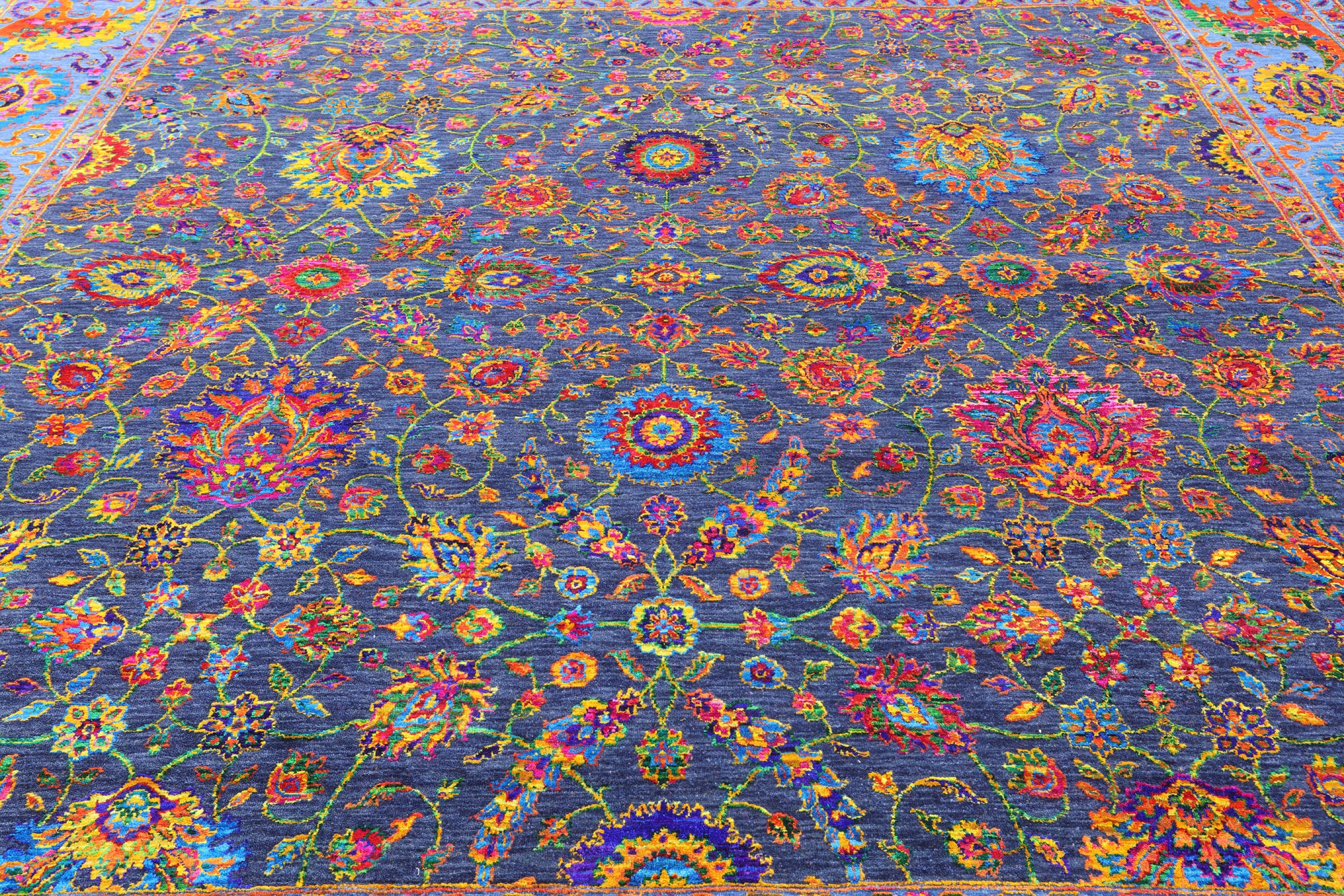 Blue Square Persian Tabriz Hand Knotted Wool & Silk Rug - 12' 0" X 12' 0" - Golden Nile